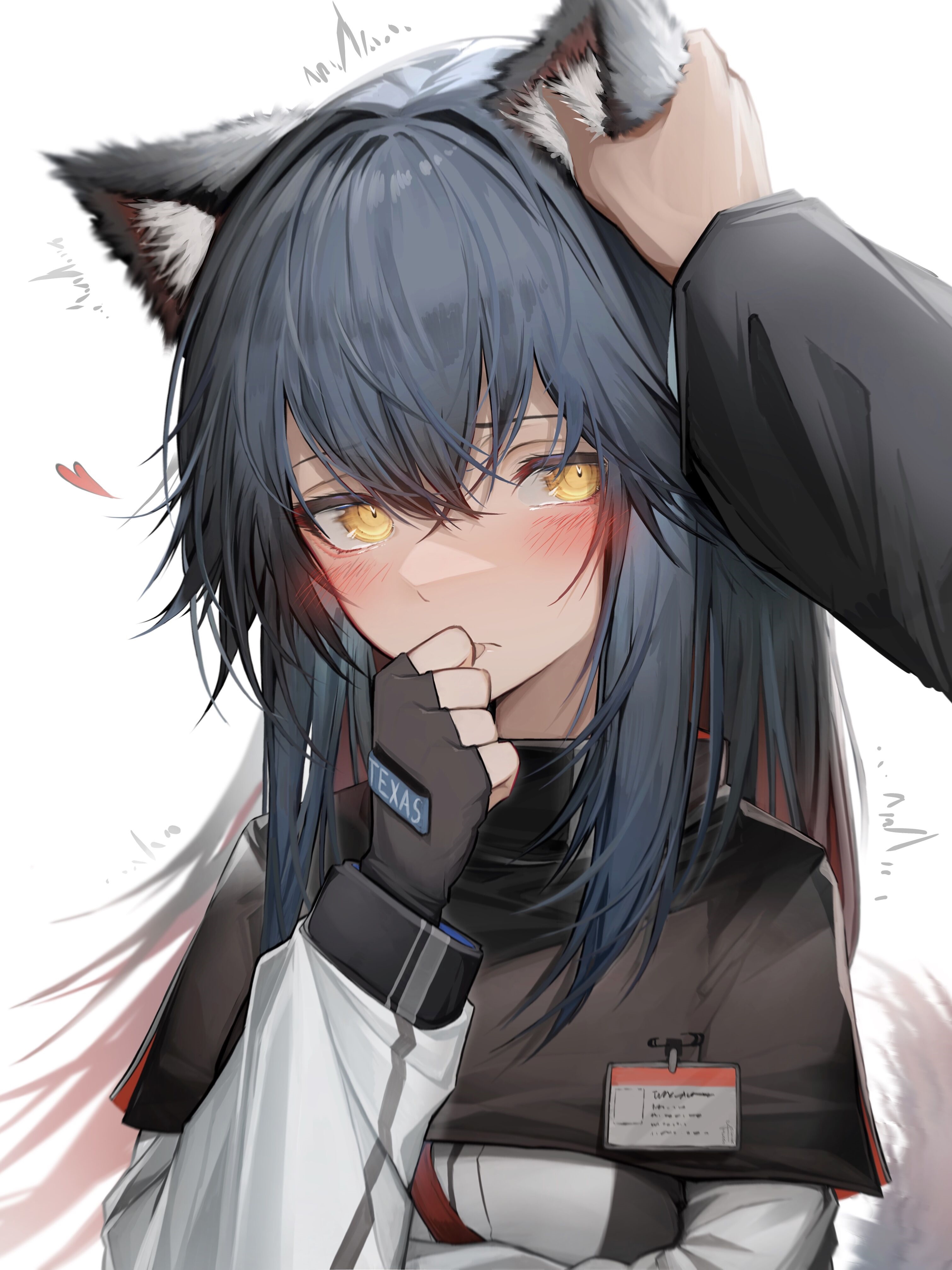 Texas from Arknights with animal ears blushing HD Phone Wallpaper