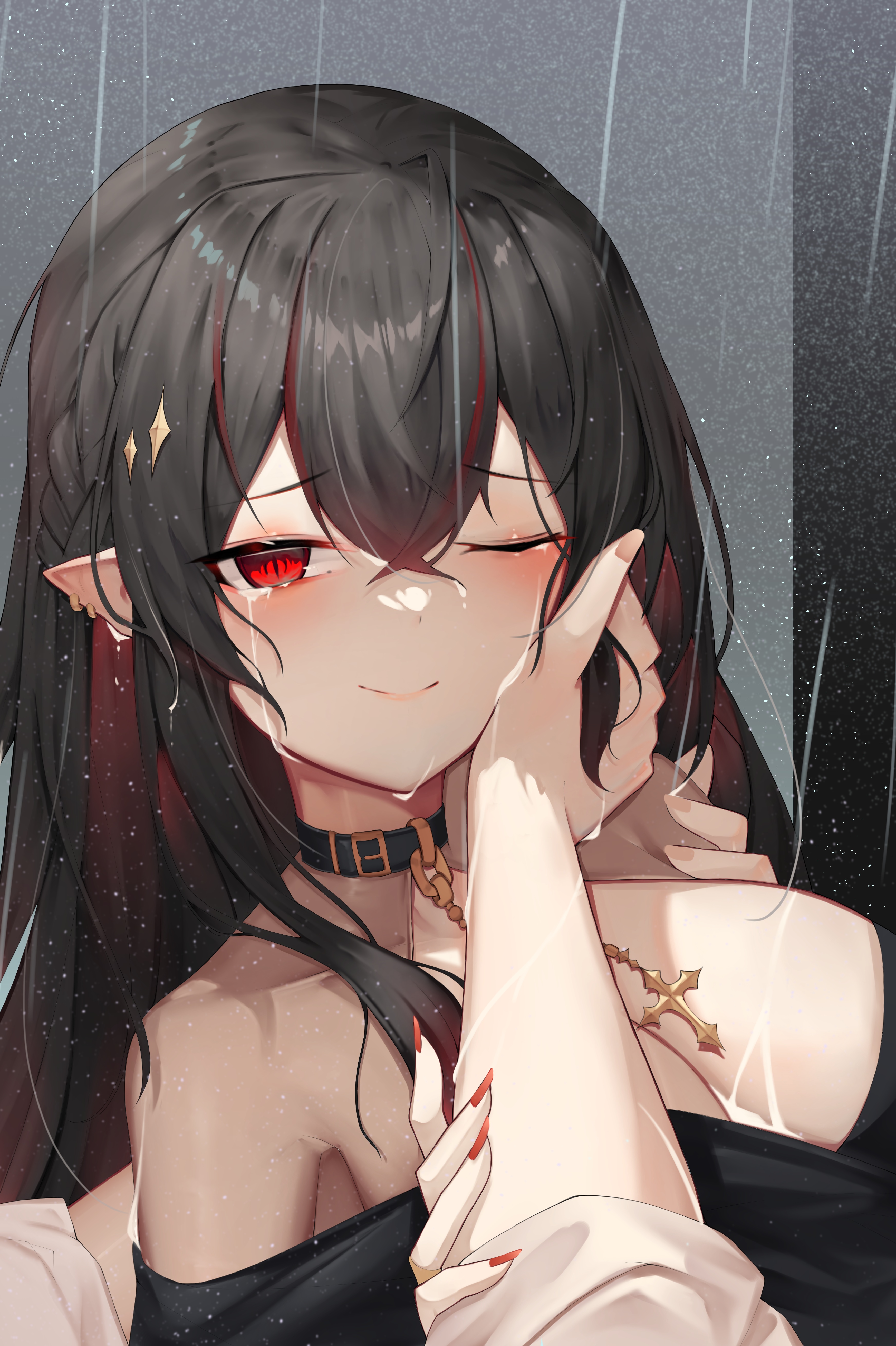 Aoria crying in the rain with red eyes HD Phone Wallpaper