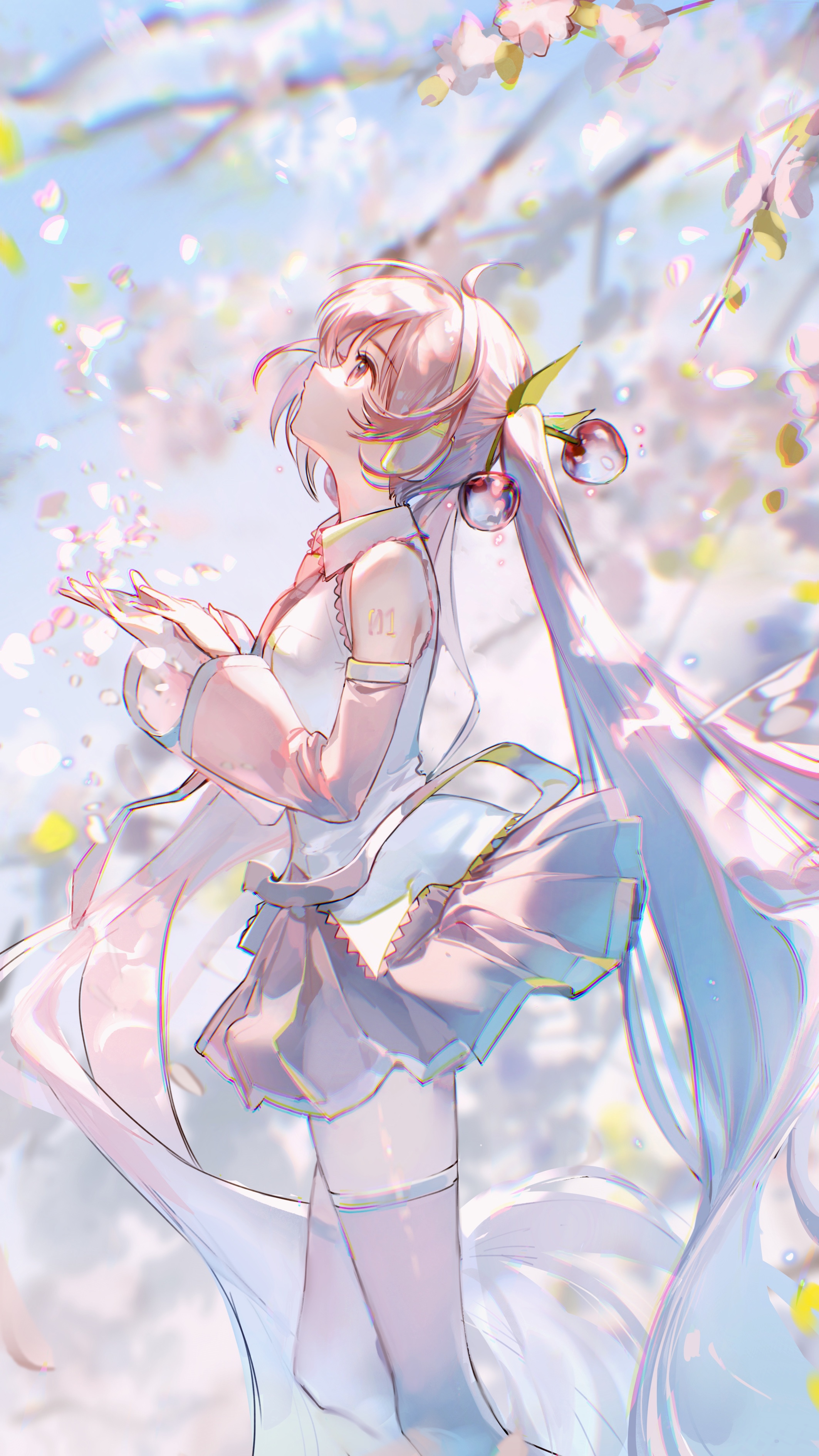 Sakura Miku under cherry blossoms HD Phone Wallpaper