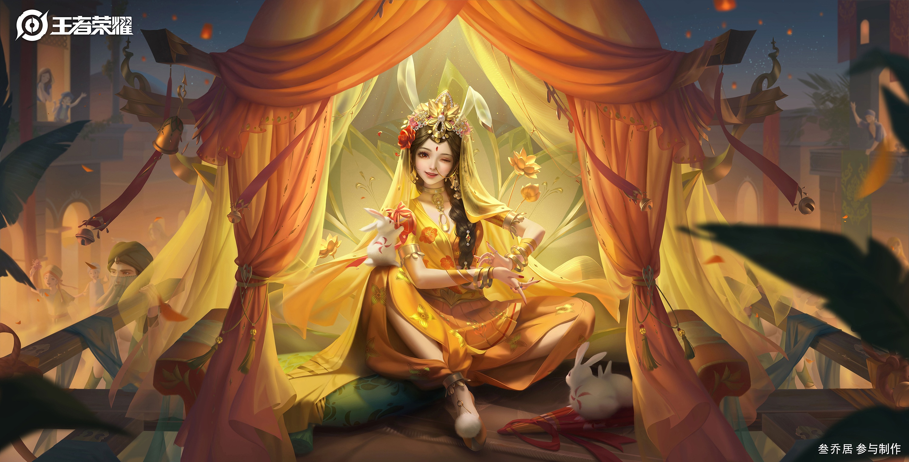 Honor of Kings: A woman in yellow with rabbits HD Wallpaper