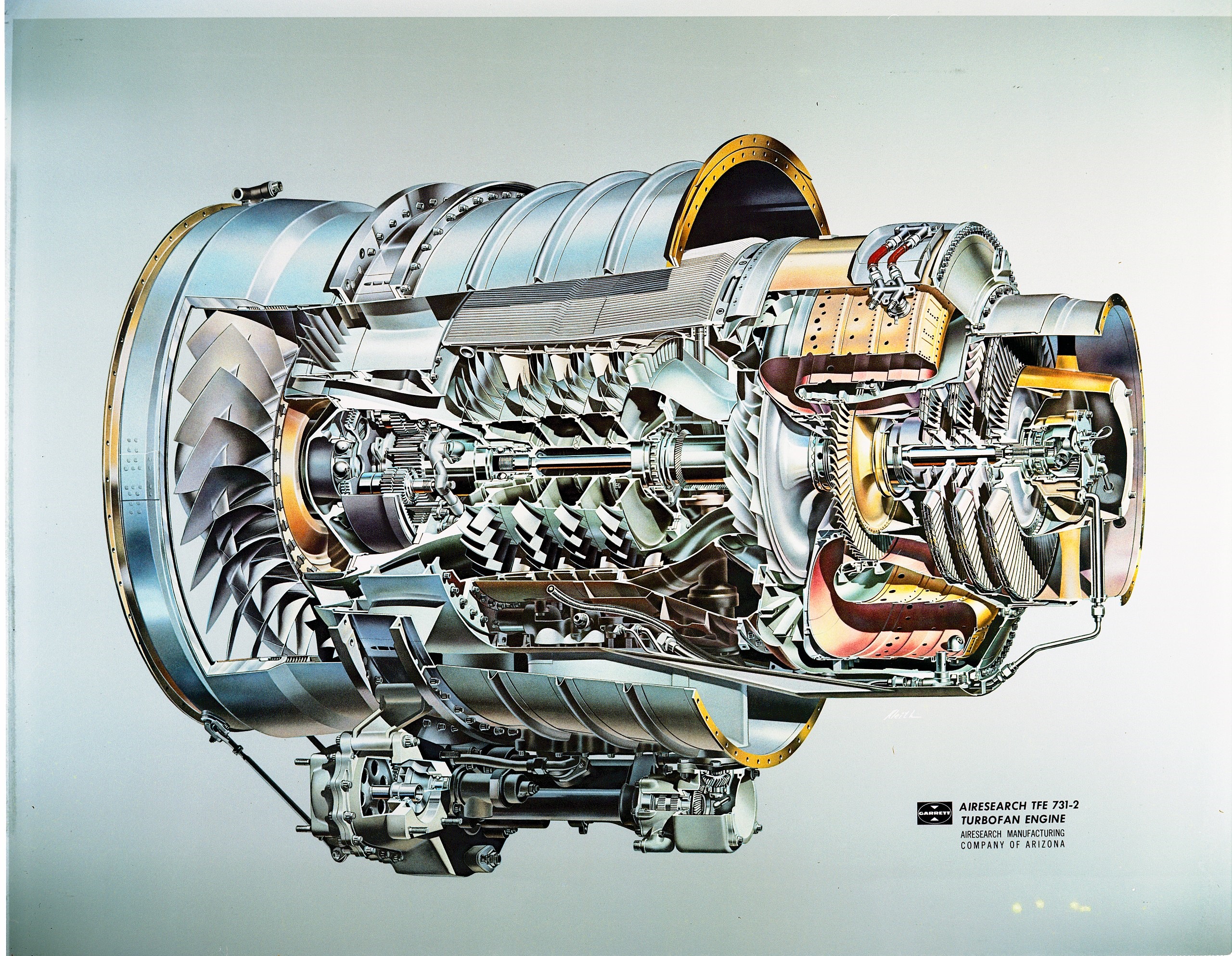 Airesearch TFE 731-2 Turbofan Engine Cutaway Diagram HD Wallpaper