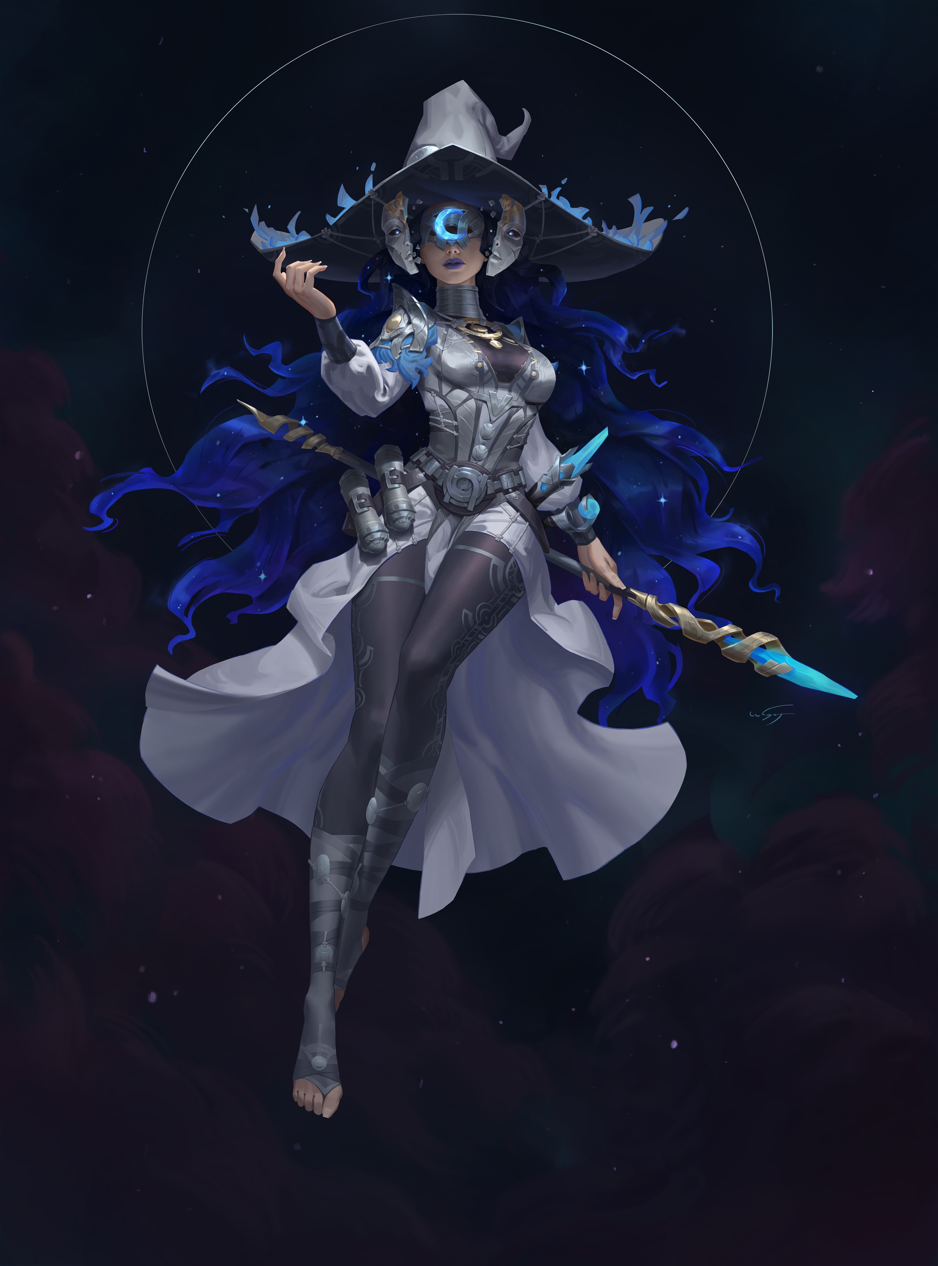 Fantasy Witch Wu Shenyou with Moon Hat and Staff HD Phone Wallpaper