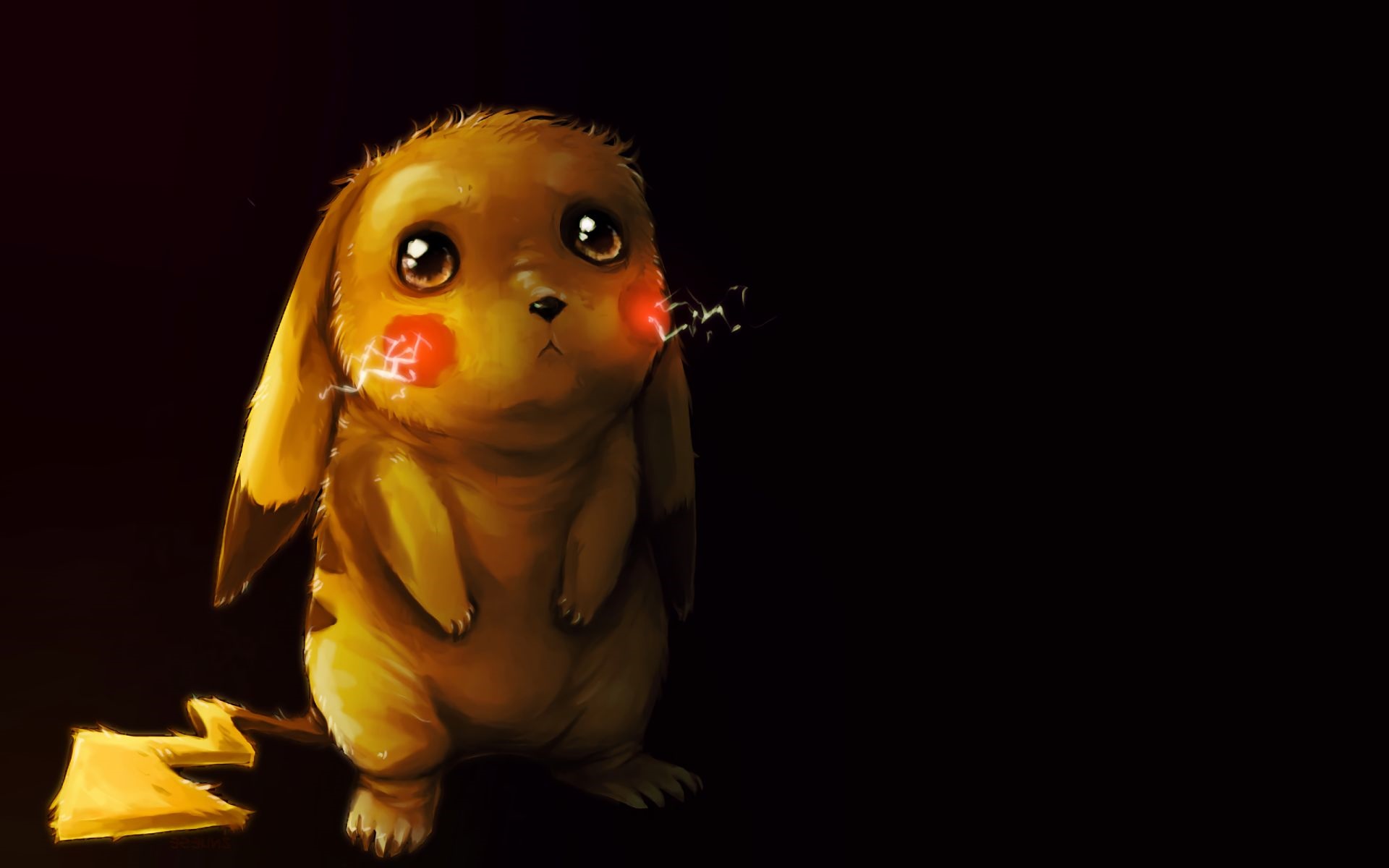 Pikachu with glowing cheeks and tail HD Wallpaper