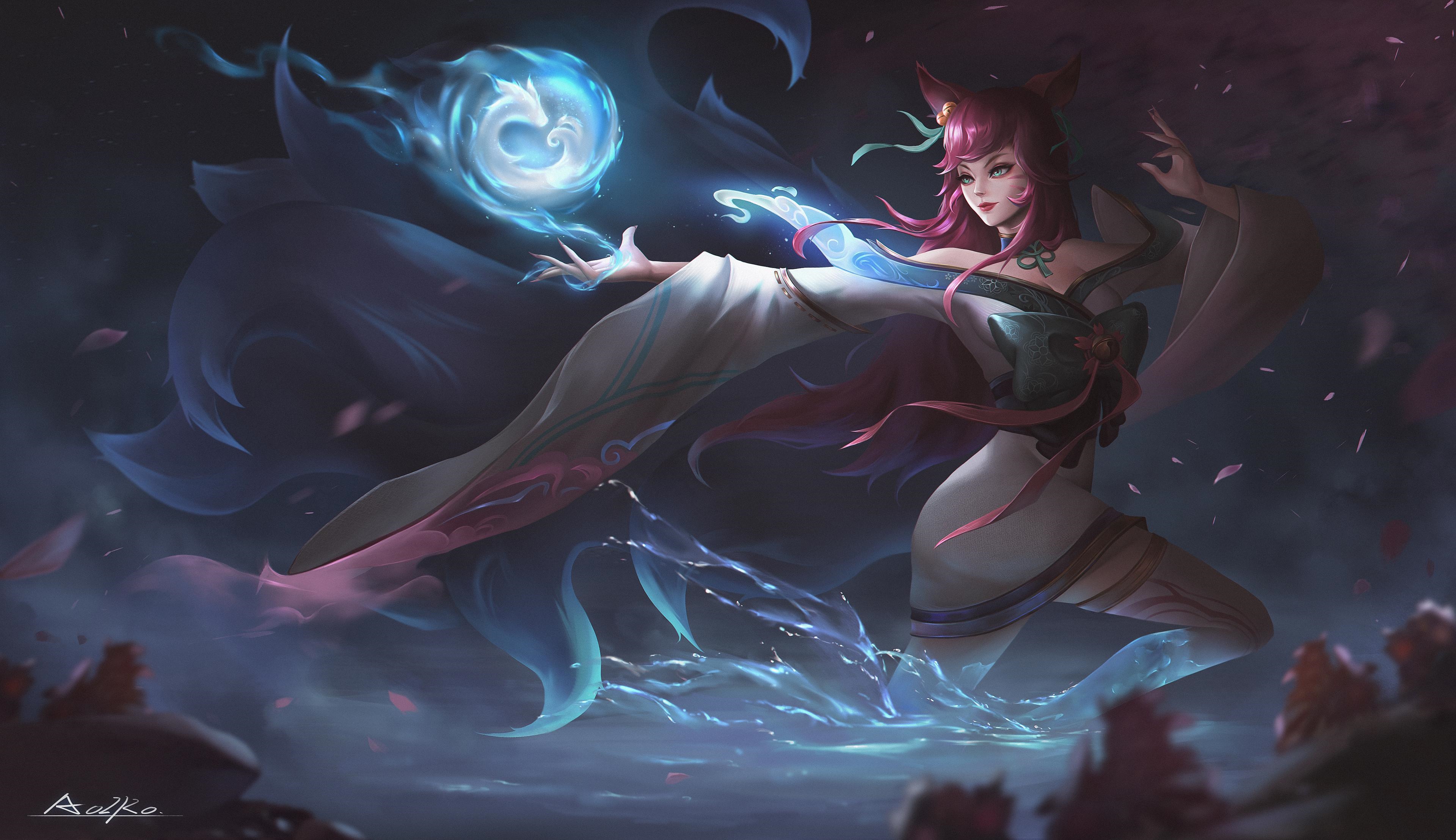 4K League of Legends Ahri Fantasy Art HD Wallpaper