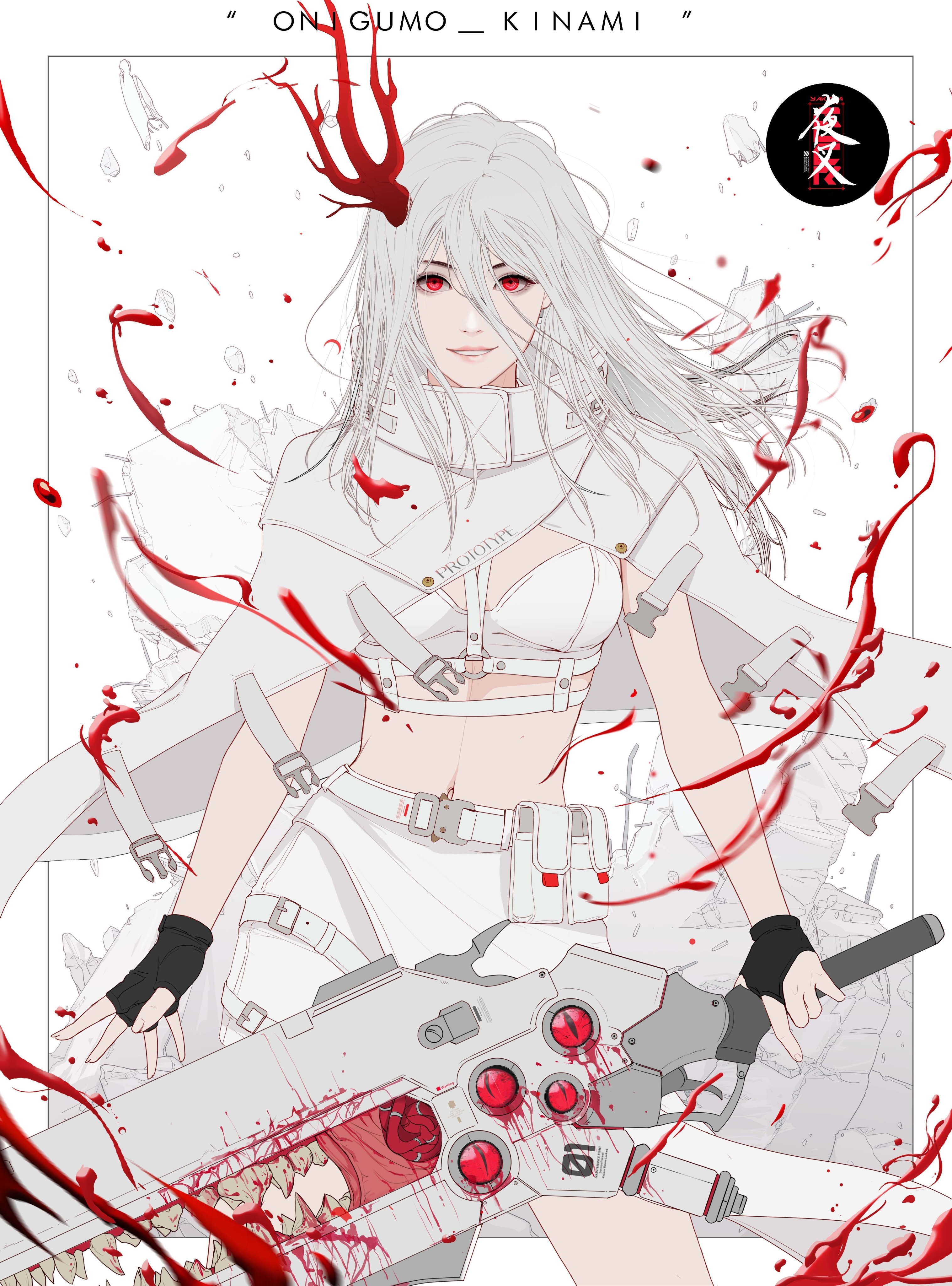 ONIGUMO_KINAMI with a bloody weapon HD Phone Wallpaper