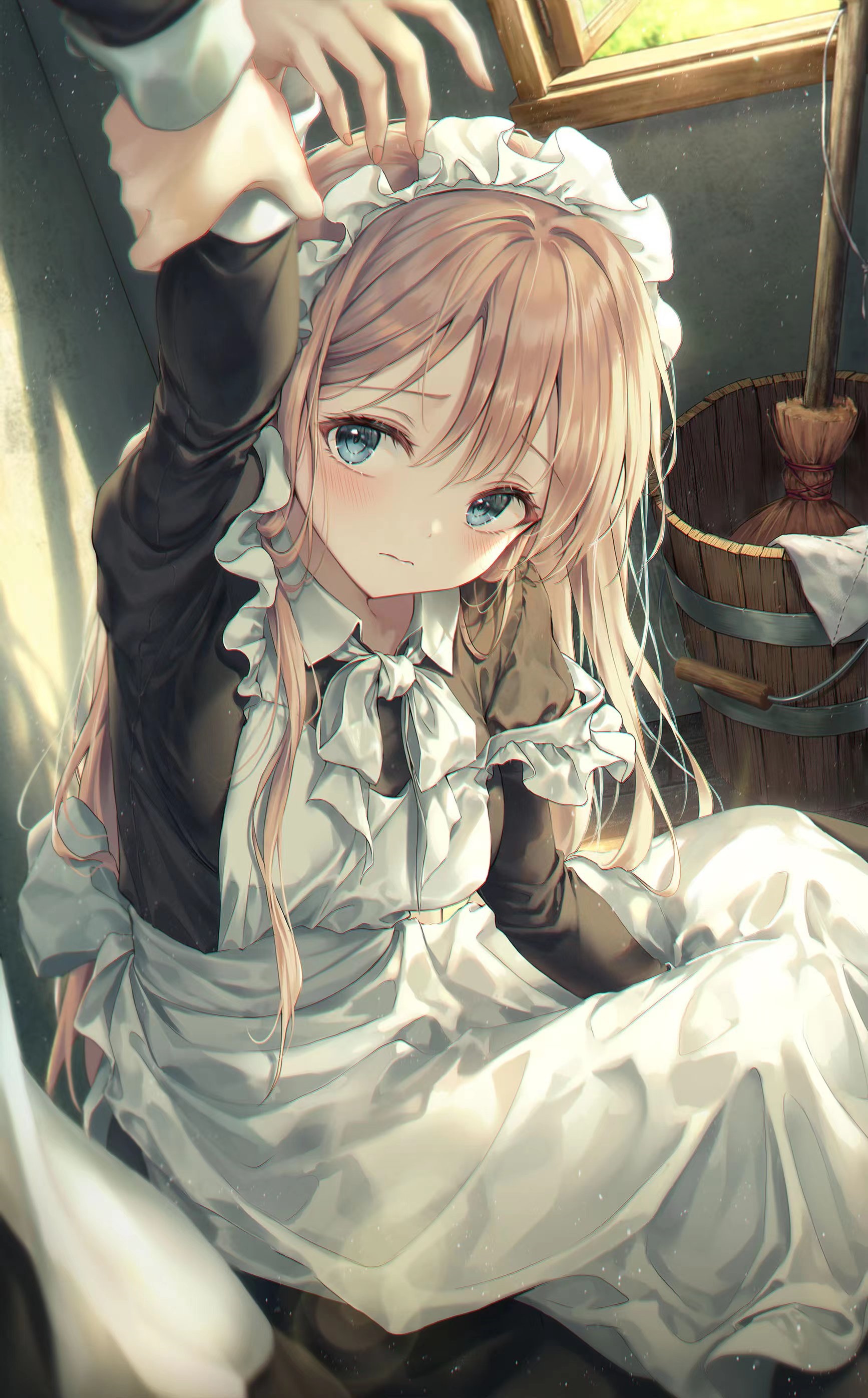 Maid outfit POV with blonde hair and blue eyes HD Phone Wallpaper