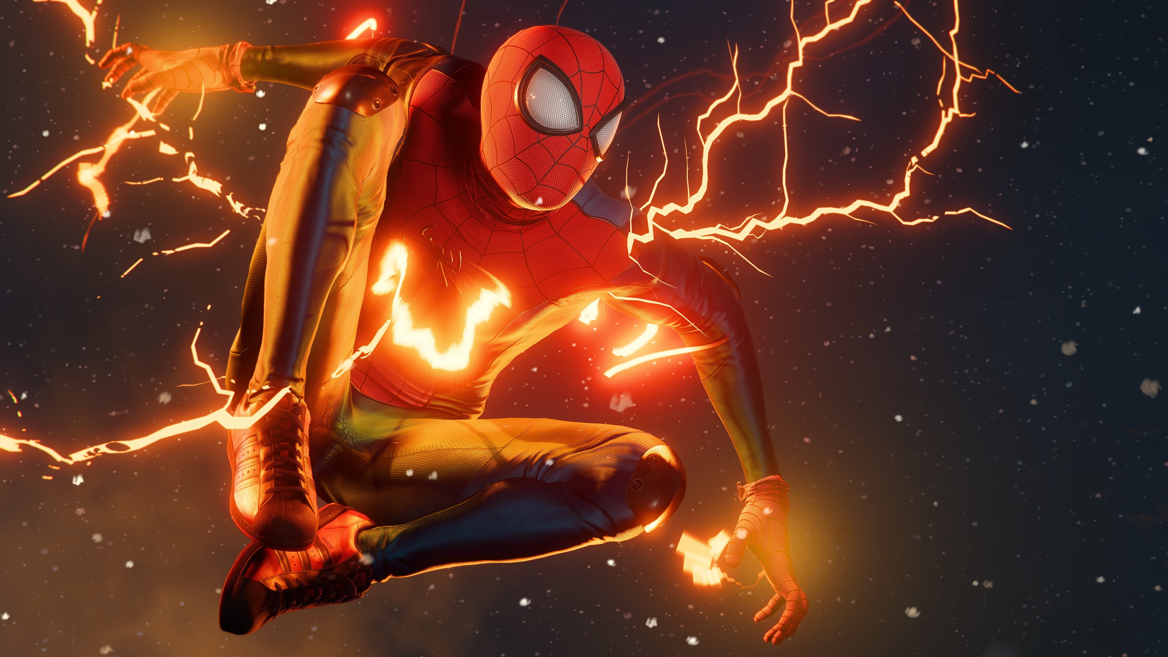 Spider-Man Miles Morales with orange lightning HD Wallpaper