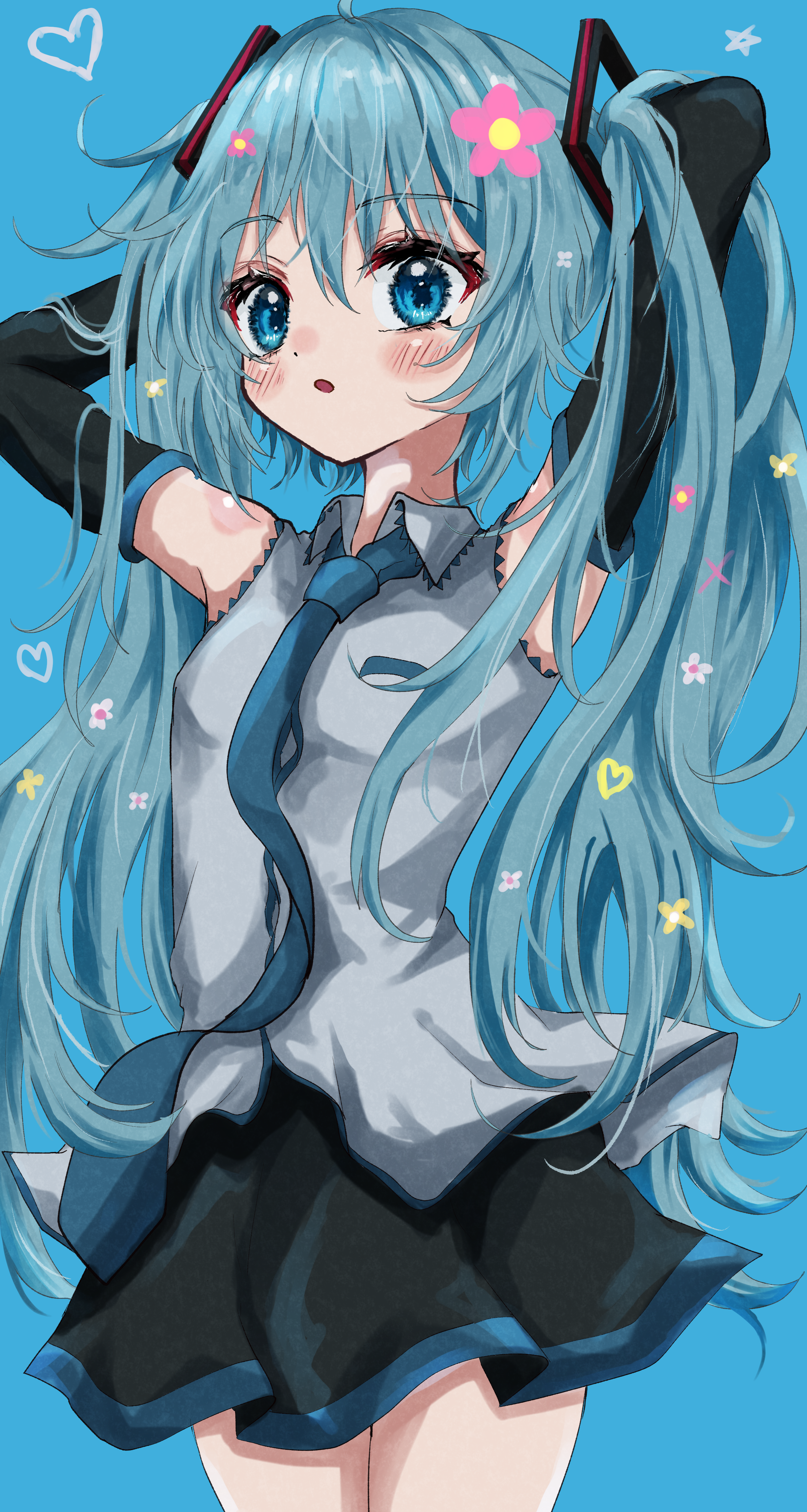 Hatsune Miku with blue hair and flowers HD Phone Wallpaper