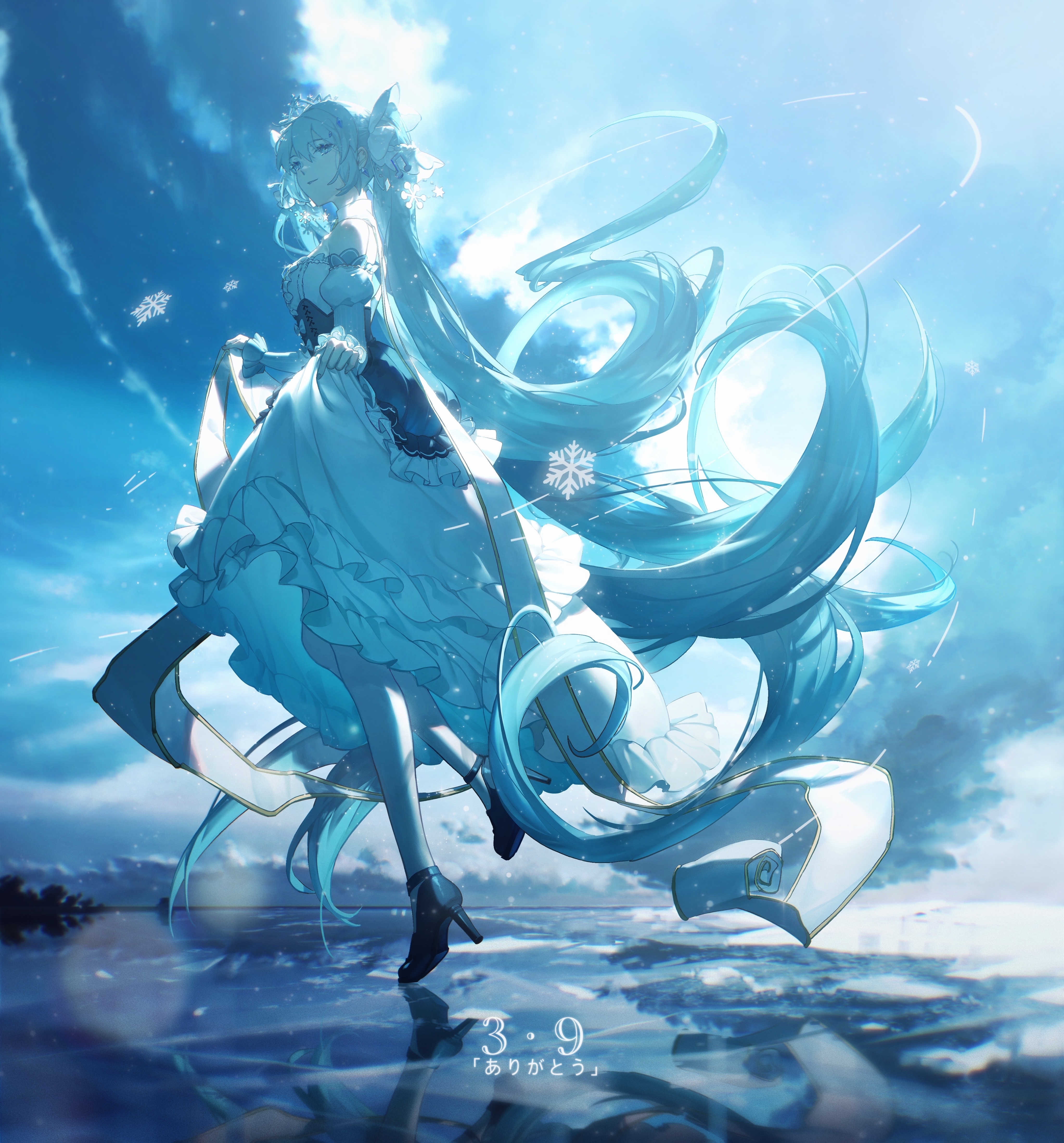 4K Yuki Miku with Snowflakes HD Wallpaper