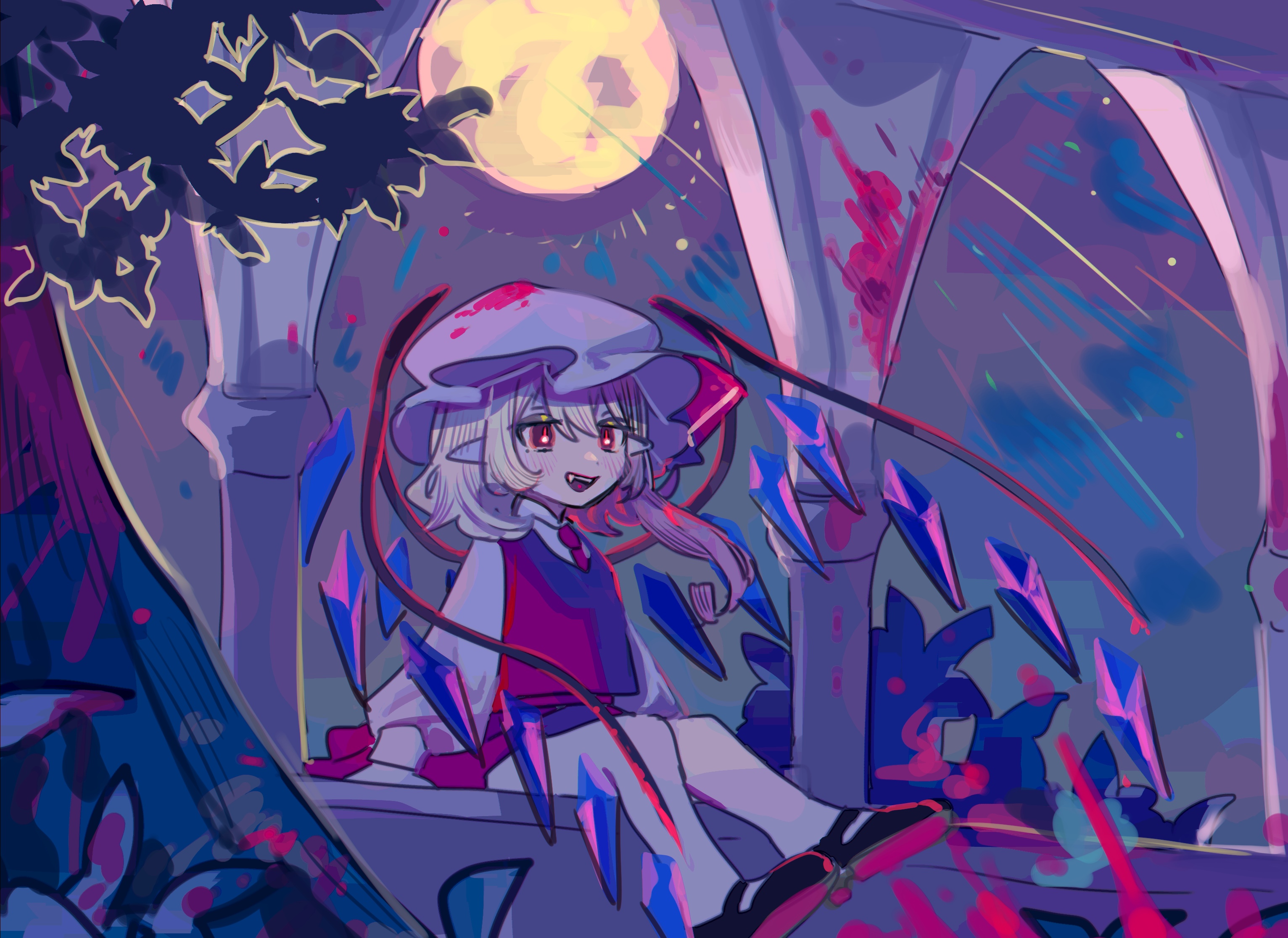 Flandre Scarlet under the Moon HD Wallpaper