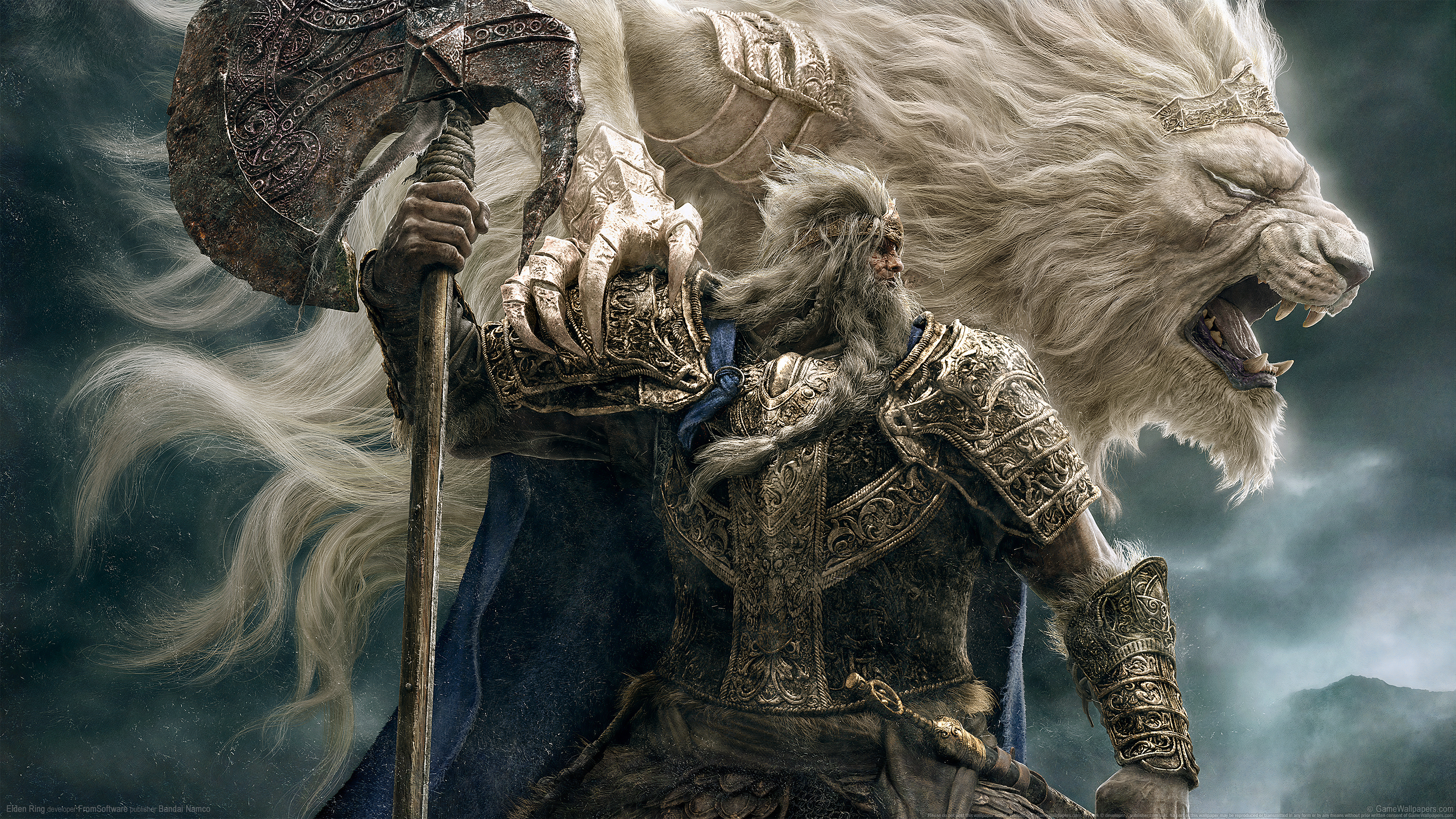 4K Elden Ring armored warrior with lion HD Wallpaper