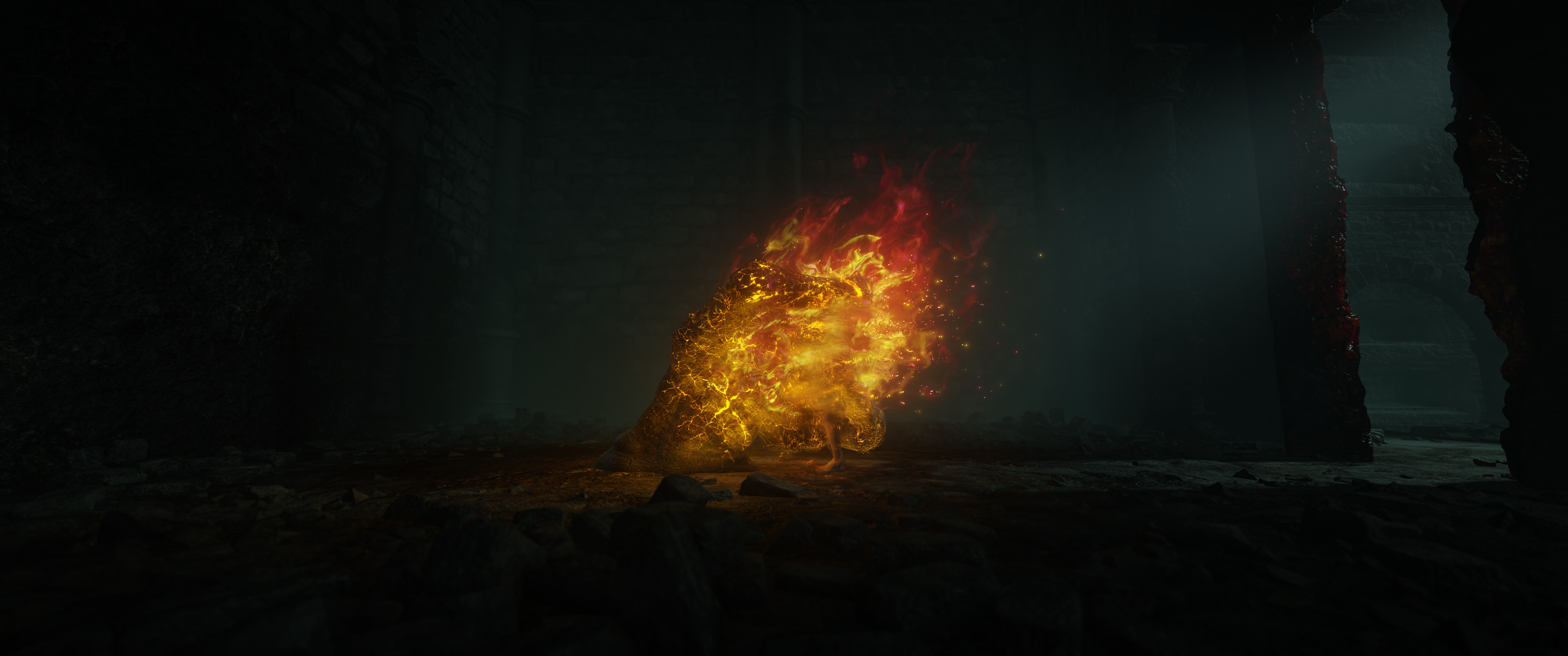 Elden Ring Fire Creature in Dark Cave HD Wallpaper