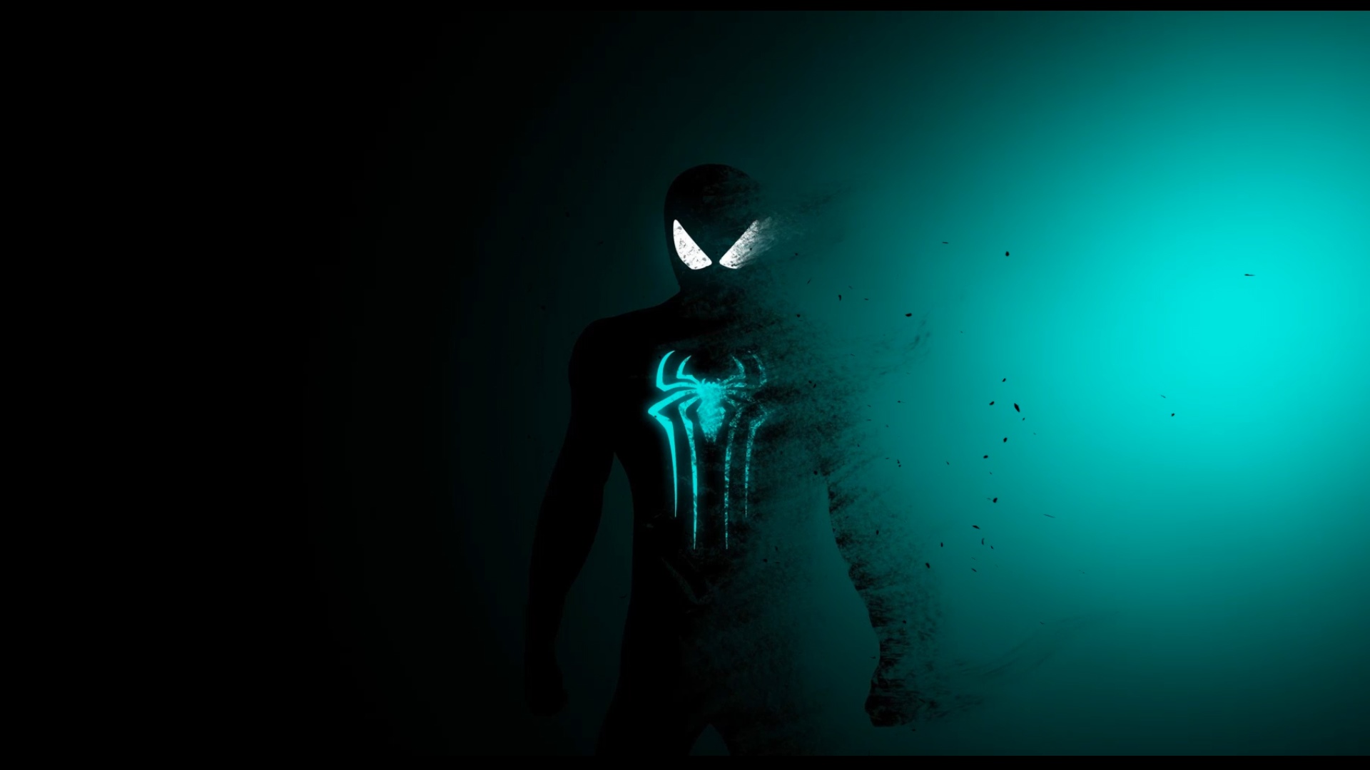 Spider-Man disintegrating with cyan light HD Wallpaper