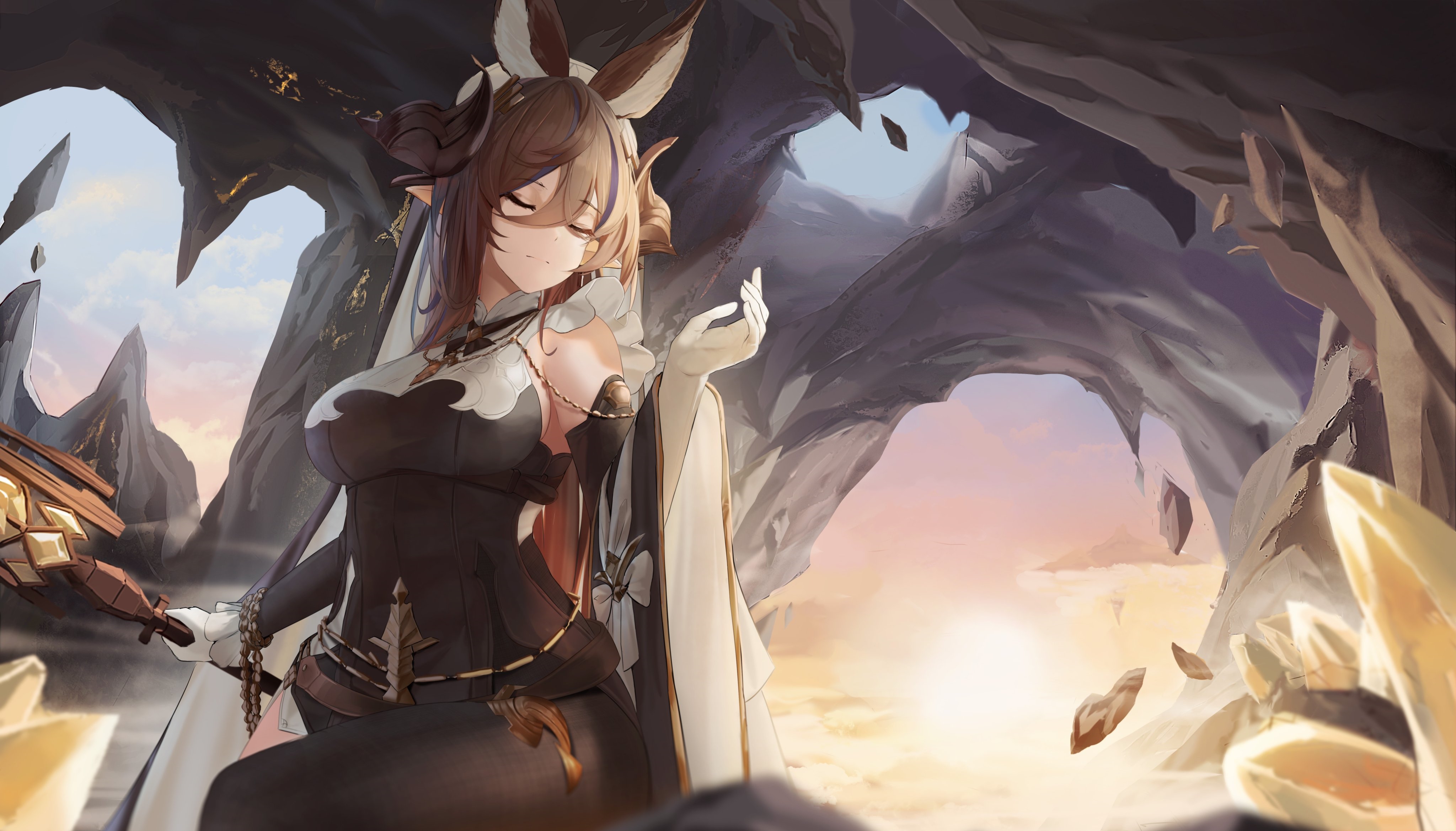 4K anime girl with animal ears in a cave HD Wallpaper