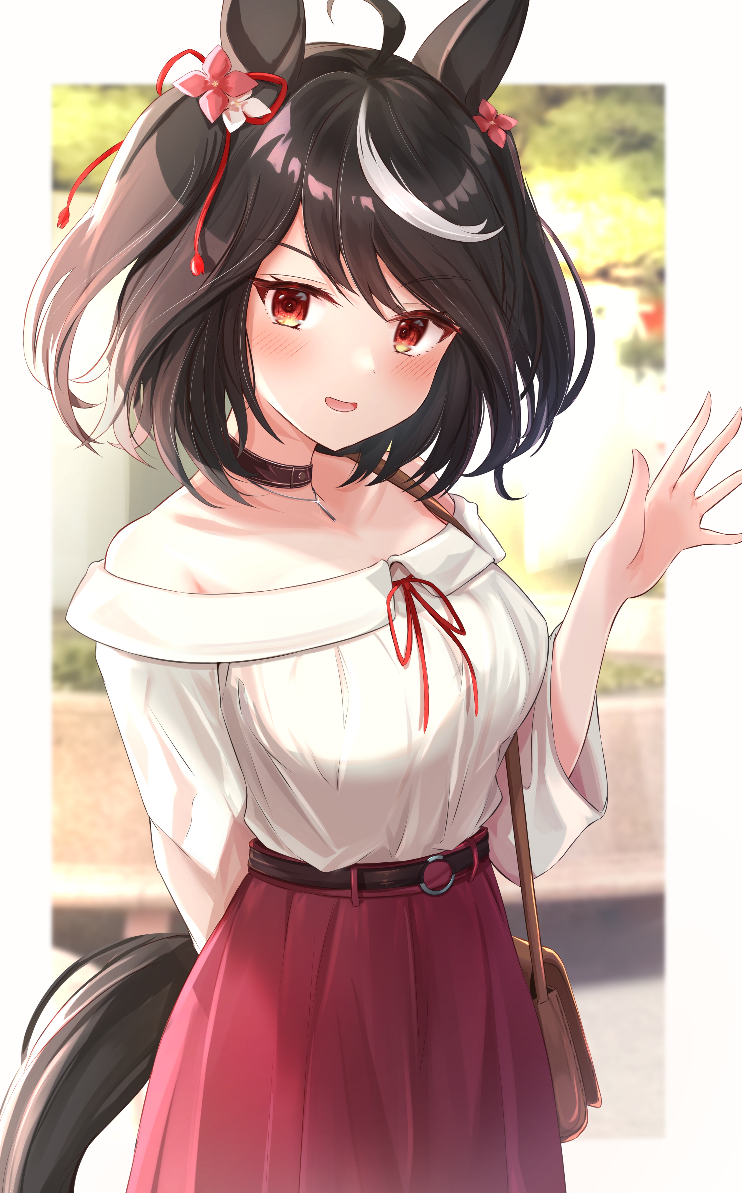 Kitasan Black horse girl with red skirt and white shirt HD Phone Wallpaper