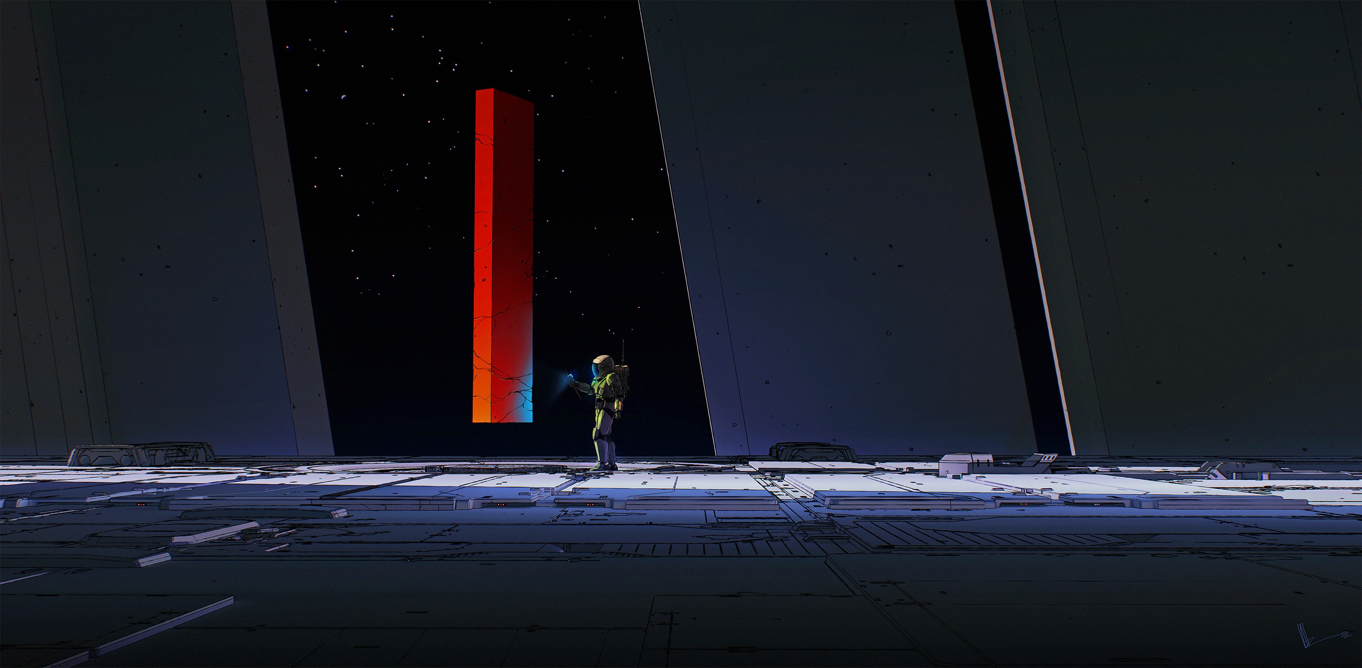 Futuristic Monolith in Space with a Soldier HD Wallpaper