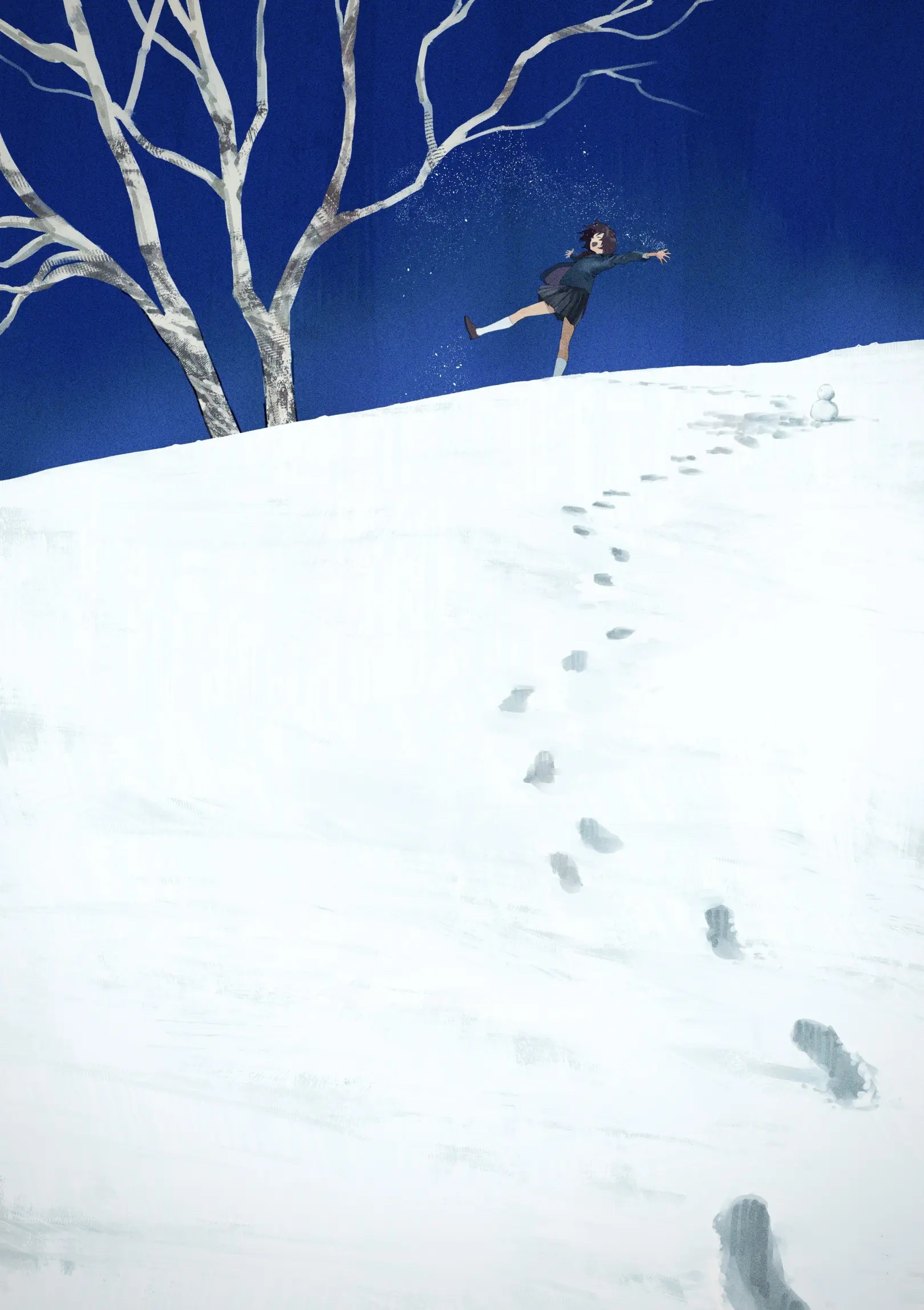 Girl in school uniform playing in the snow HD Phone Wallpaper