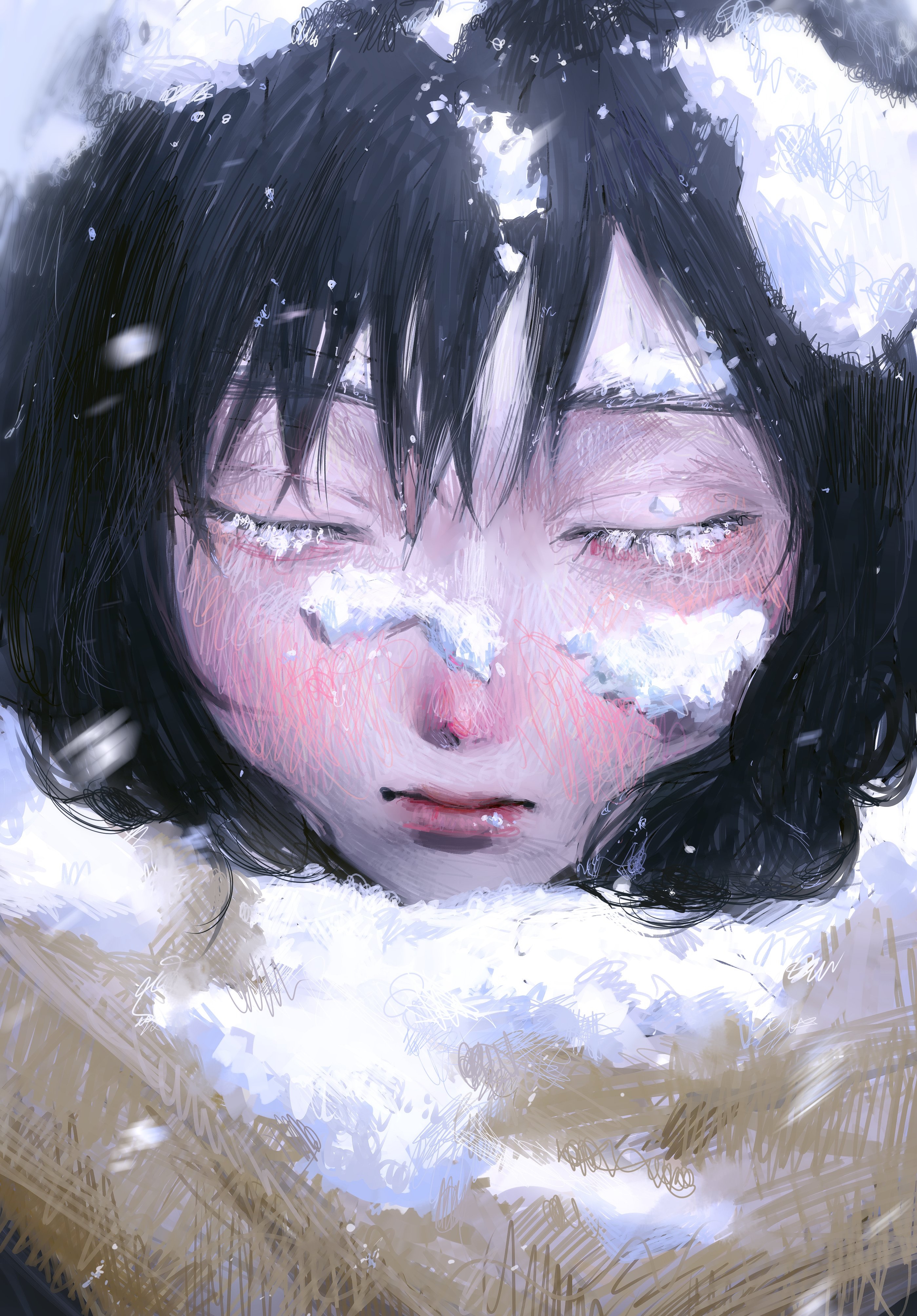 Girl with snow on her face HD Phone Wallpaper