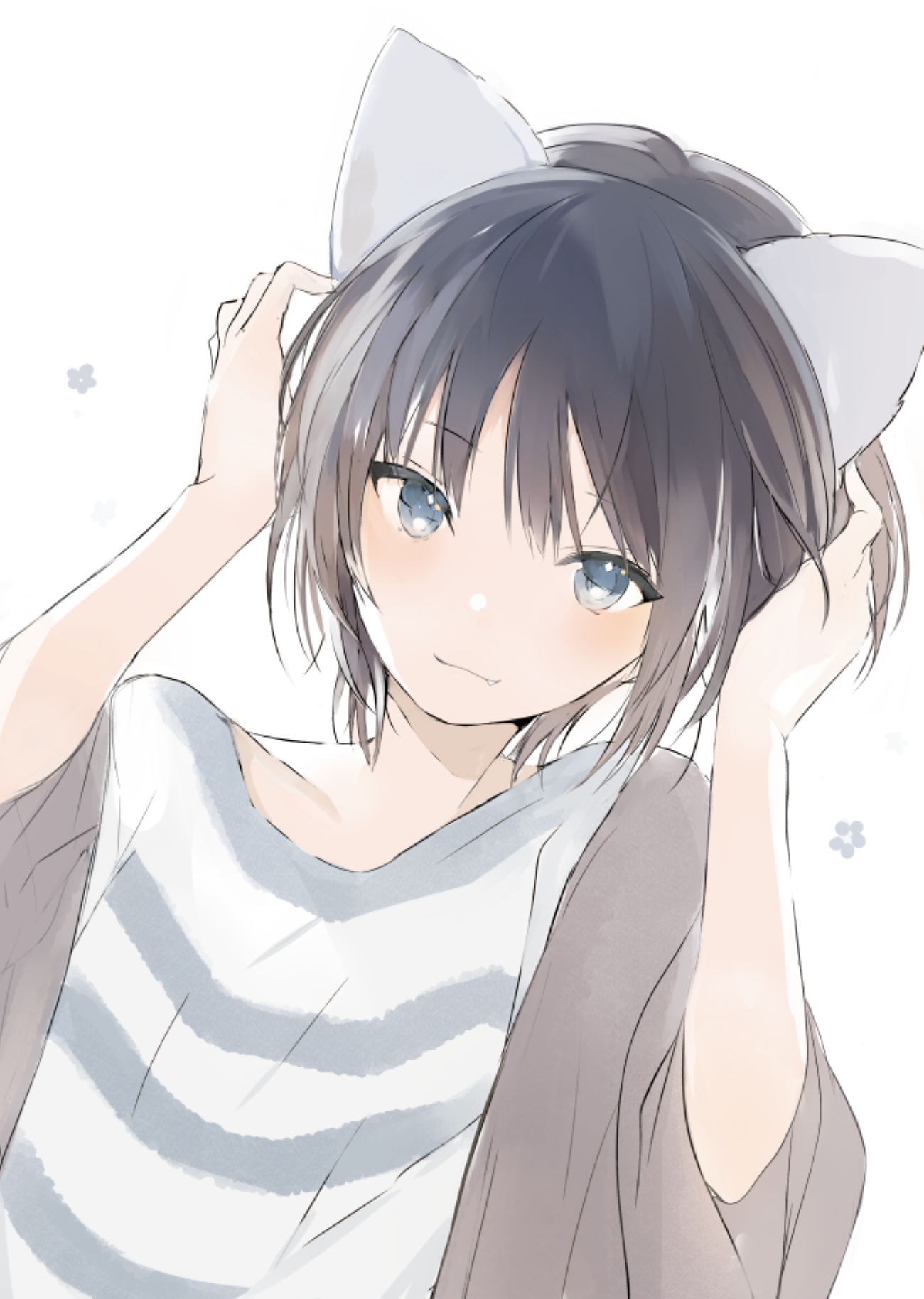 Anime girl with cat ears touching her ears HD Phone Wallpaper