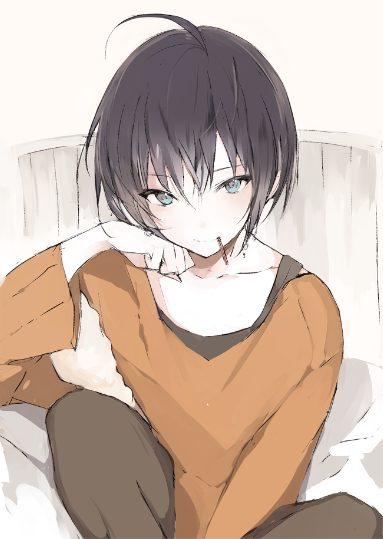 Anime boy with short dark hair and blue eyes HD Phone Wallpaper