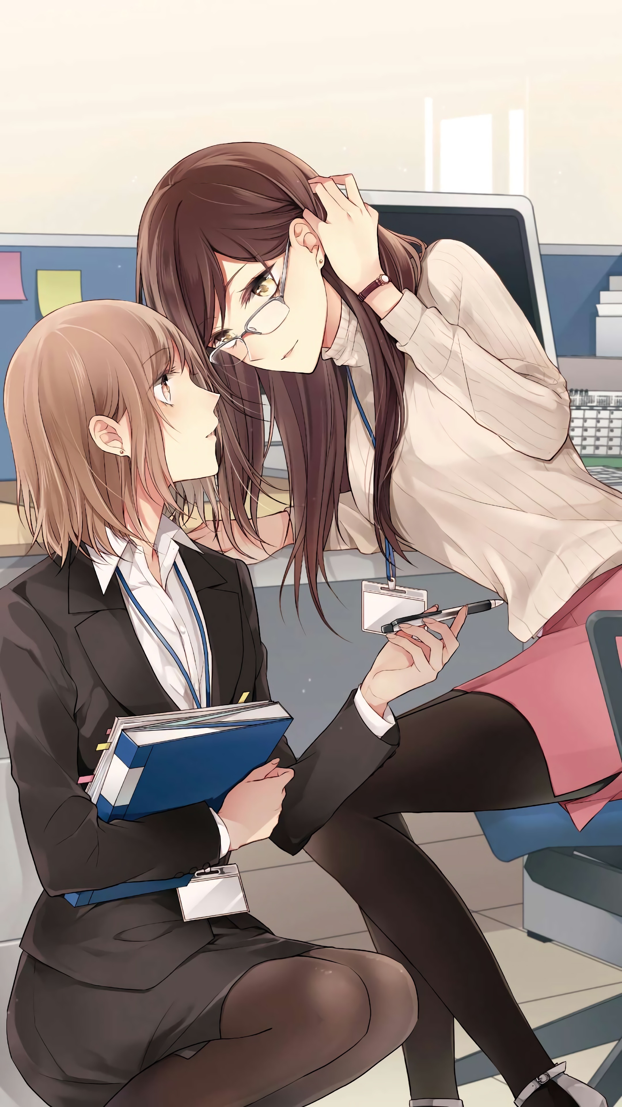 Two women in an office setting HD Phone Wallpaper