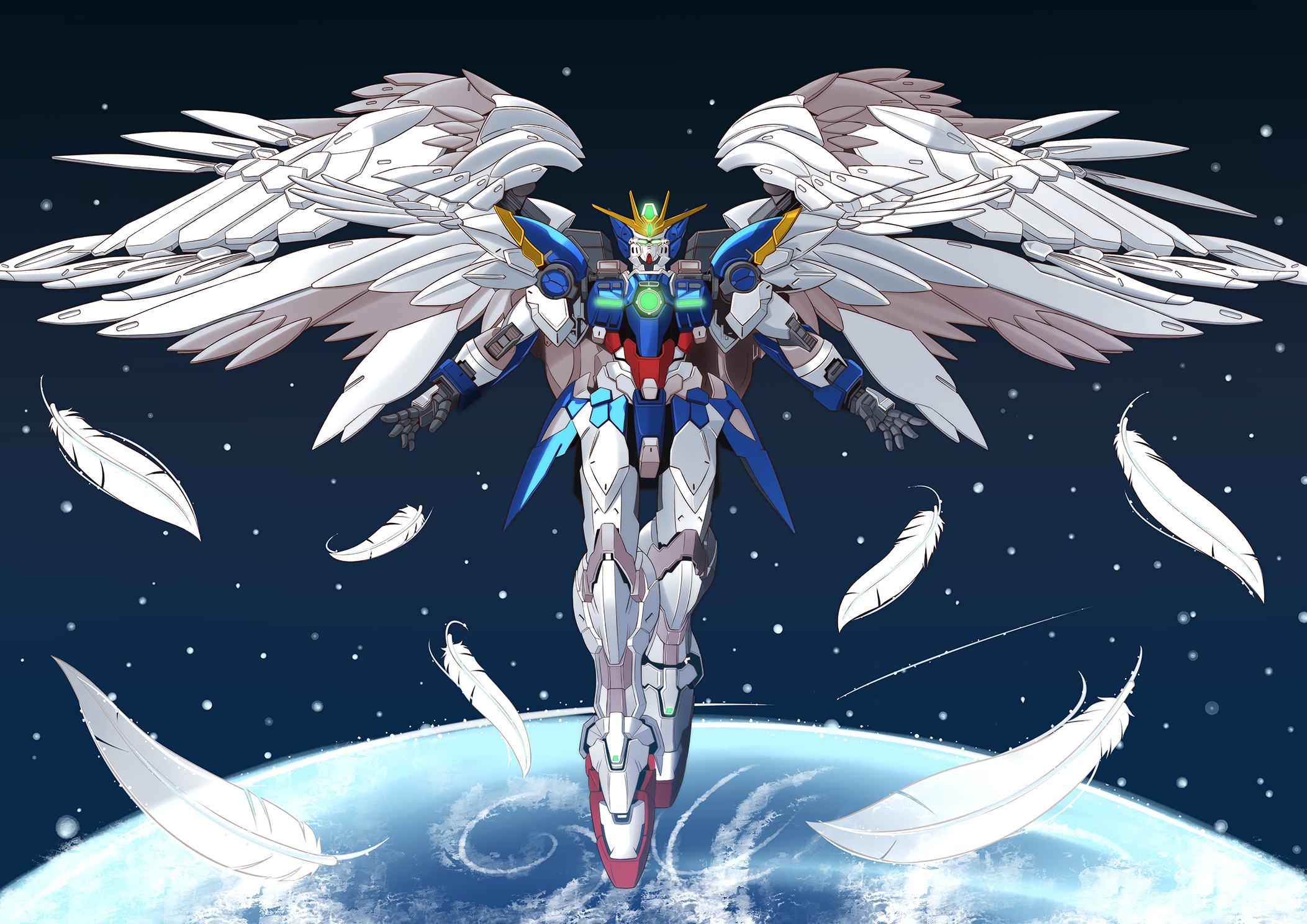 Wing Gundam Zero with Angel Wings in Space HD Wallpaper