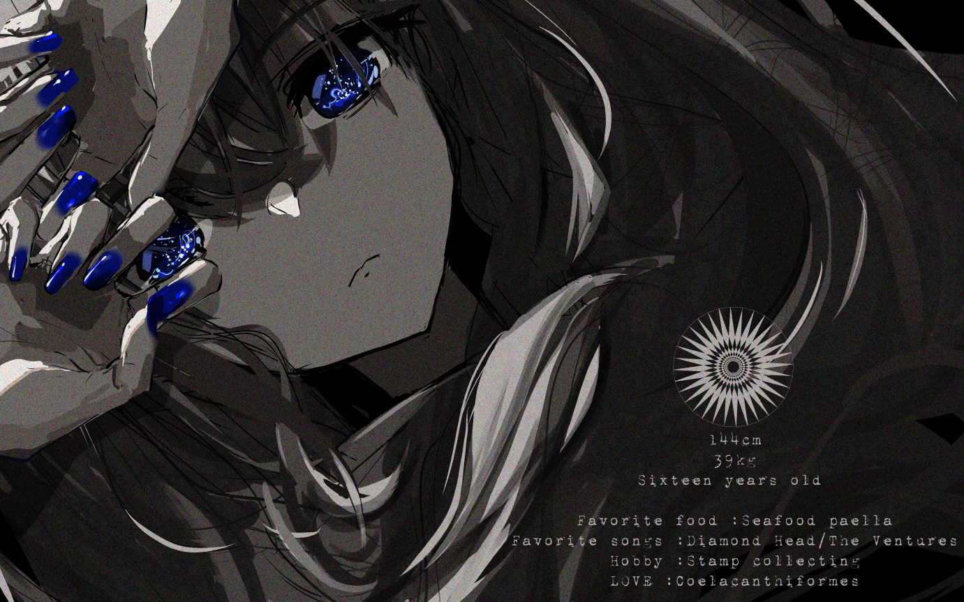 Anime girl with blue eyes and nails HD Wallpaper