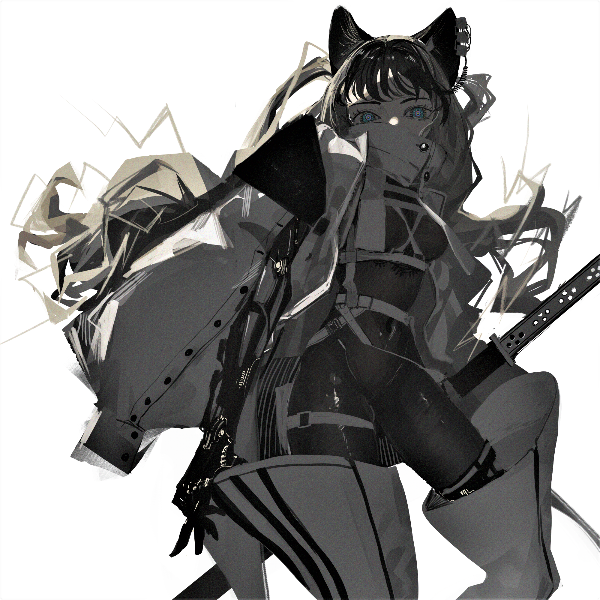 Anime girl with cat ears and sword HD Wallpaper
