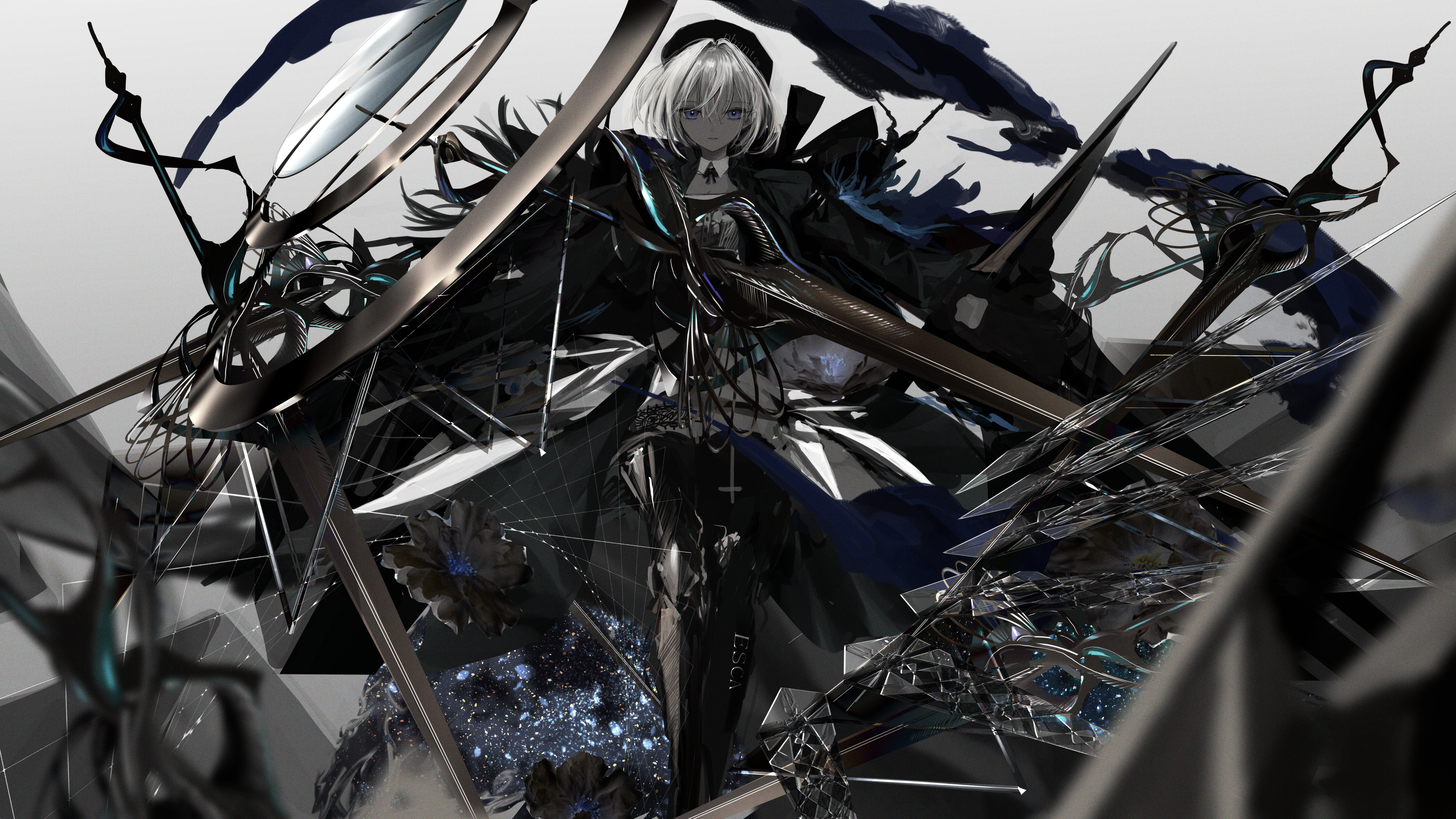 Anime girl with swords and dark armor HD Wallpaper