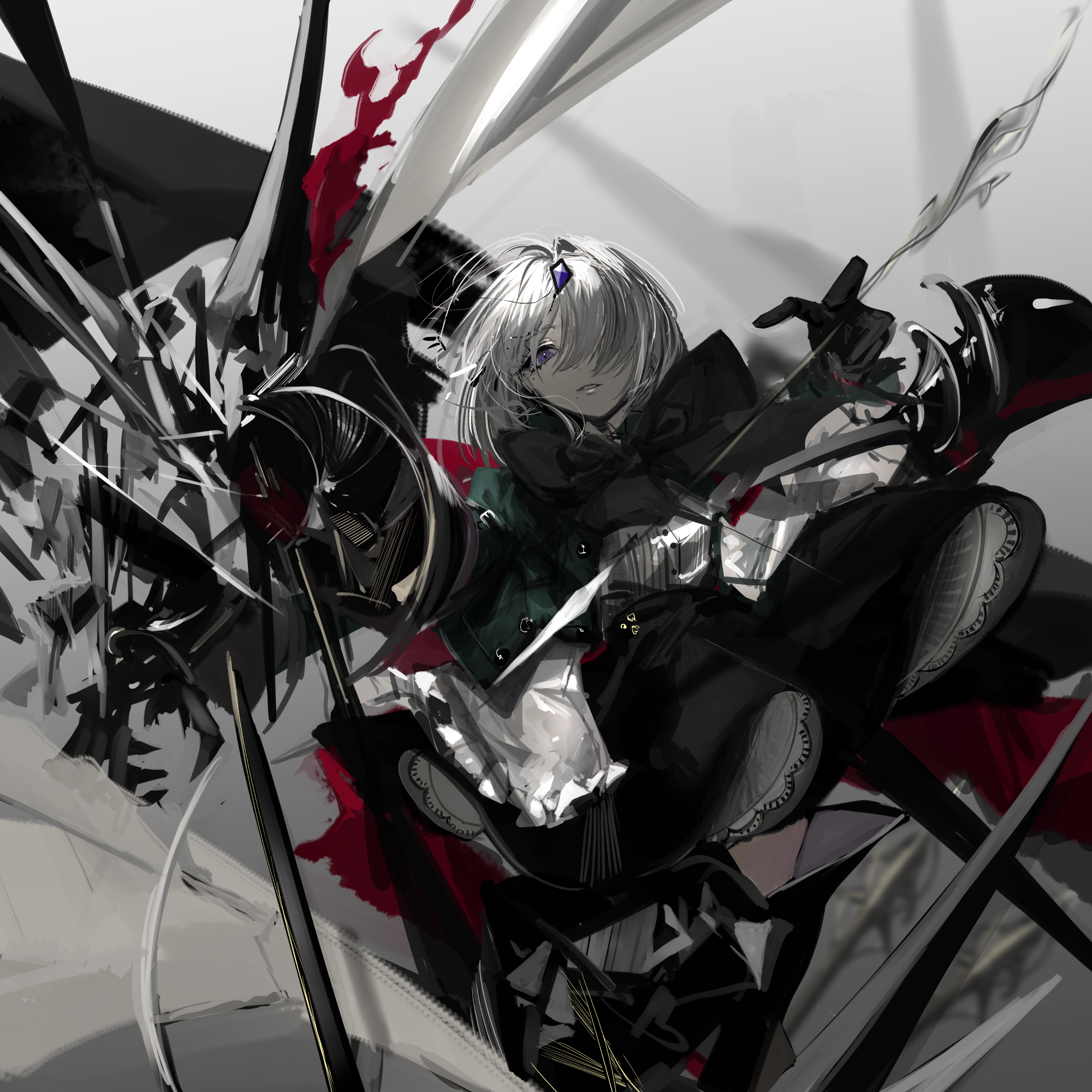 Anime girl with white hair and purple eyes HD Wallpaper