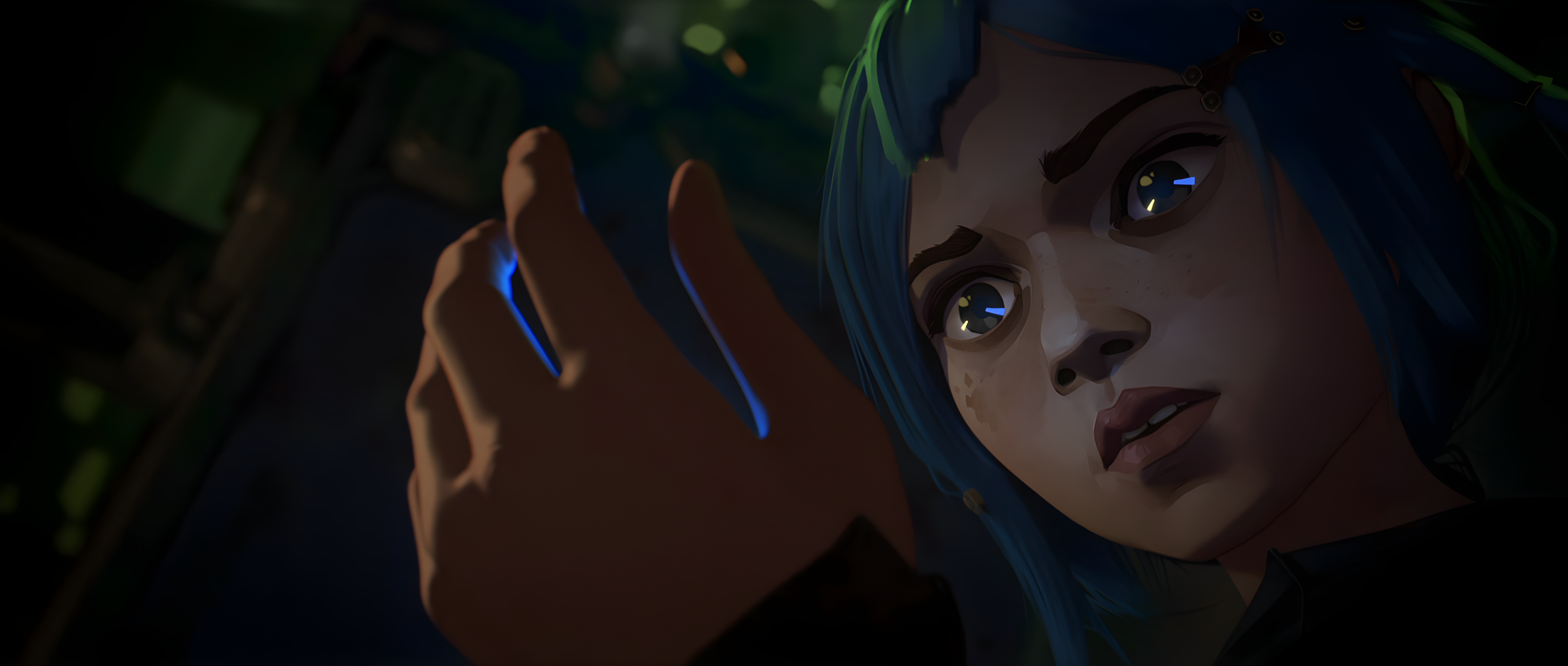 Jinx from Arcane with glowing hand HD Wallpaper