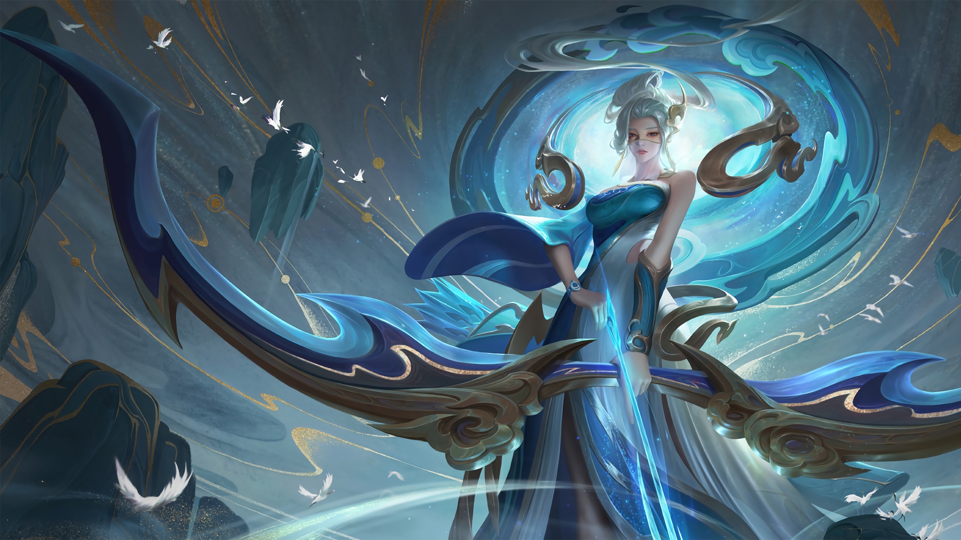 Honor of Kings character with bow and blue dress HD Wallpaper