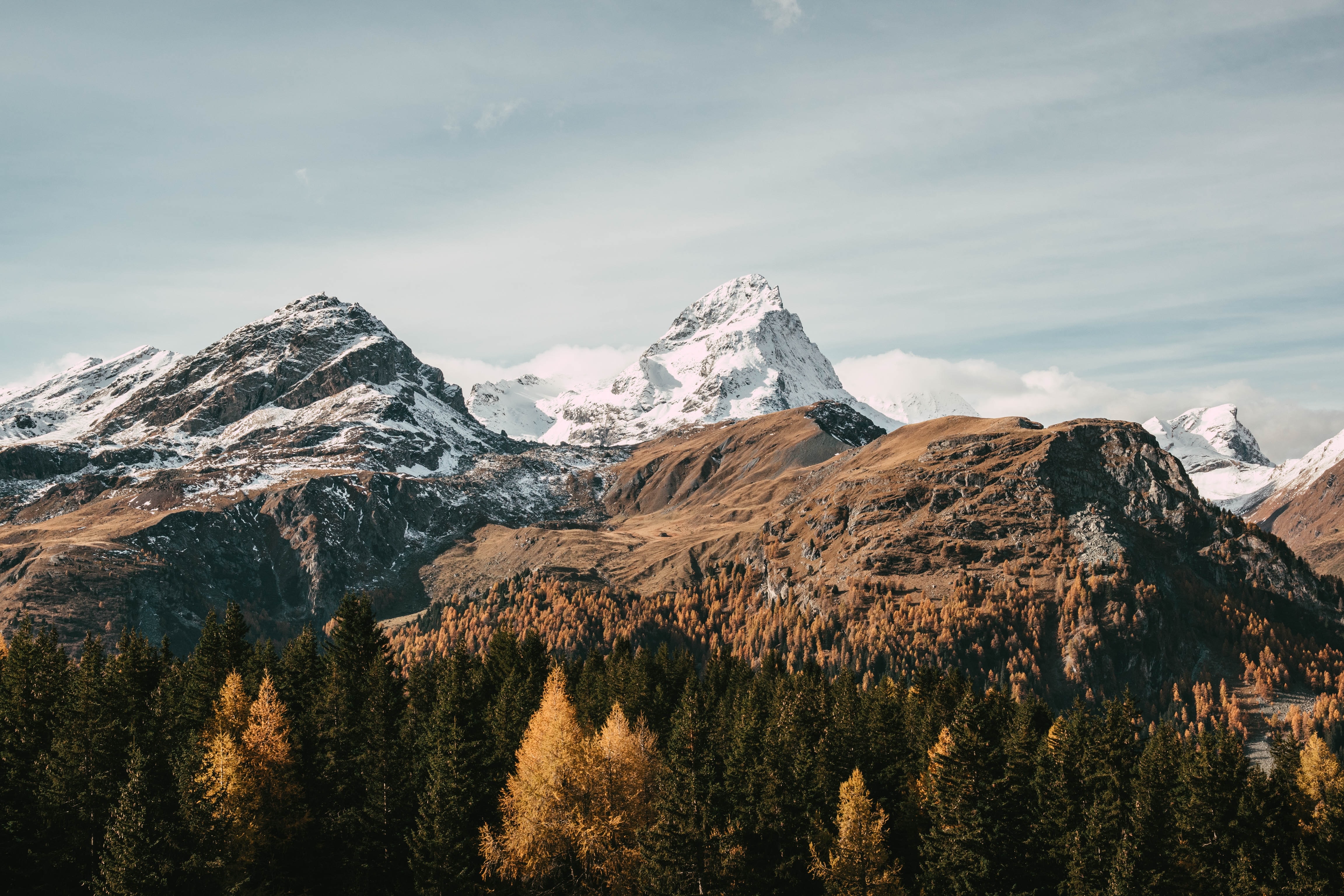 4K Snowy Mountains and Autumn Forest Landscape HD Wallpaper