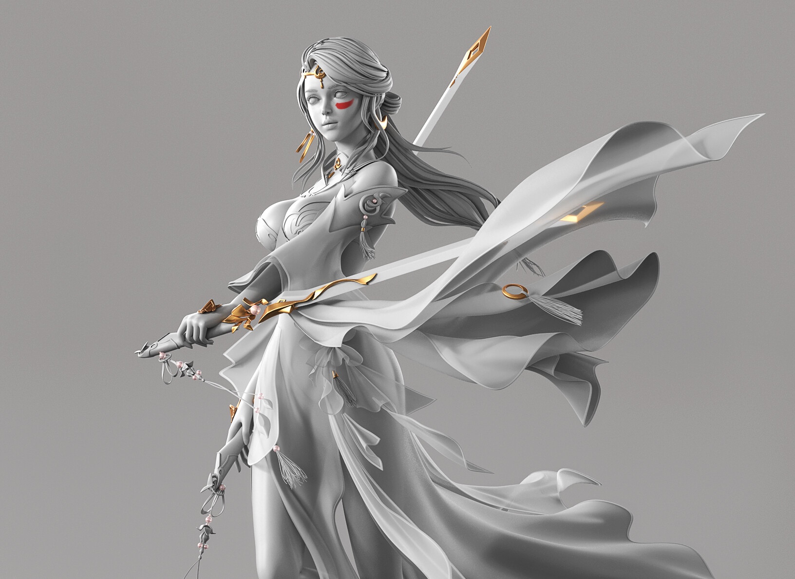 Fantasy woman with sword and flowing dress HD Wallpaper