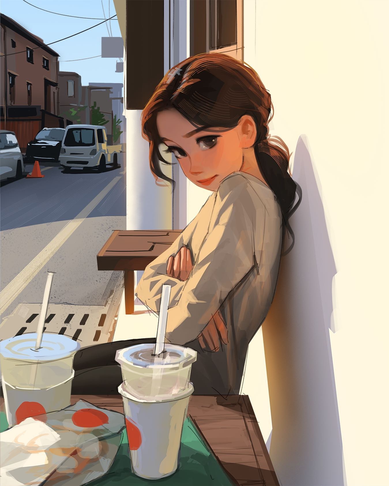Artwork of a girl with arms crossed HD Phone Wallpaper