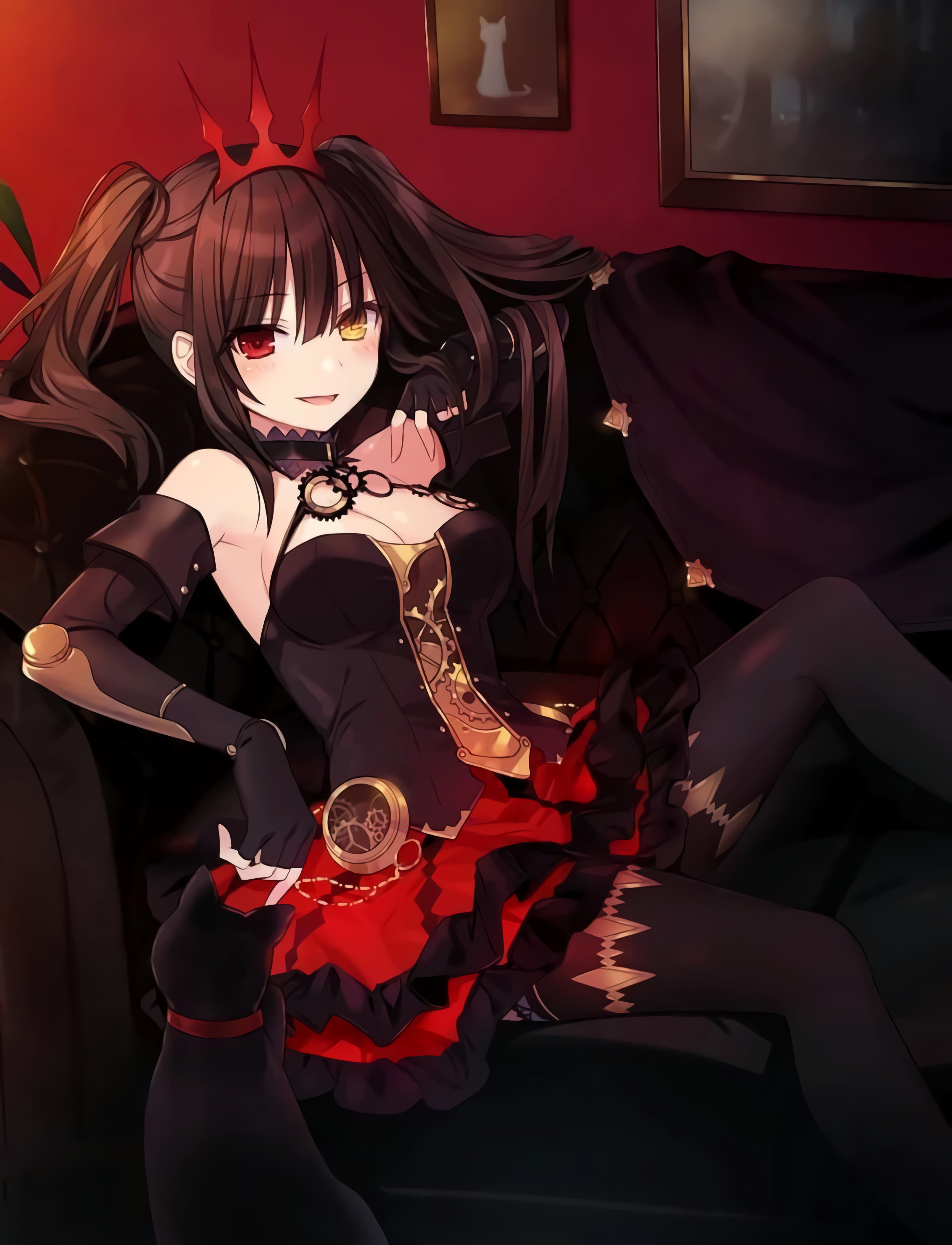 Kurumi Tokisaki with a cat from Date A Live HD Phone Wallpaper