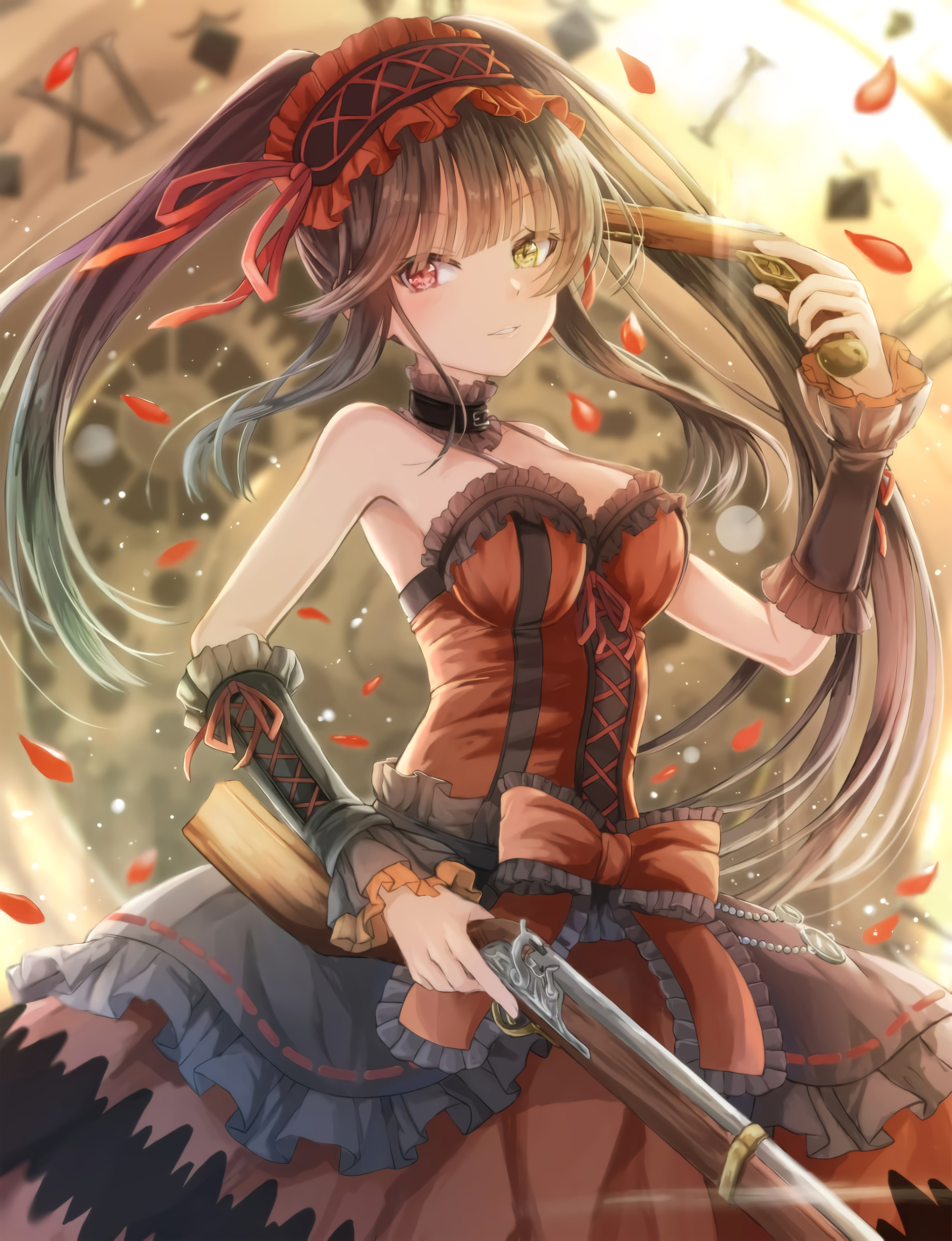 Tokisaki Kurumi from Date A Live with a rifle HD Phone Wallpaper