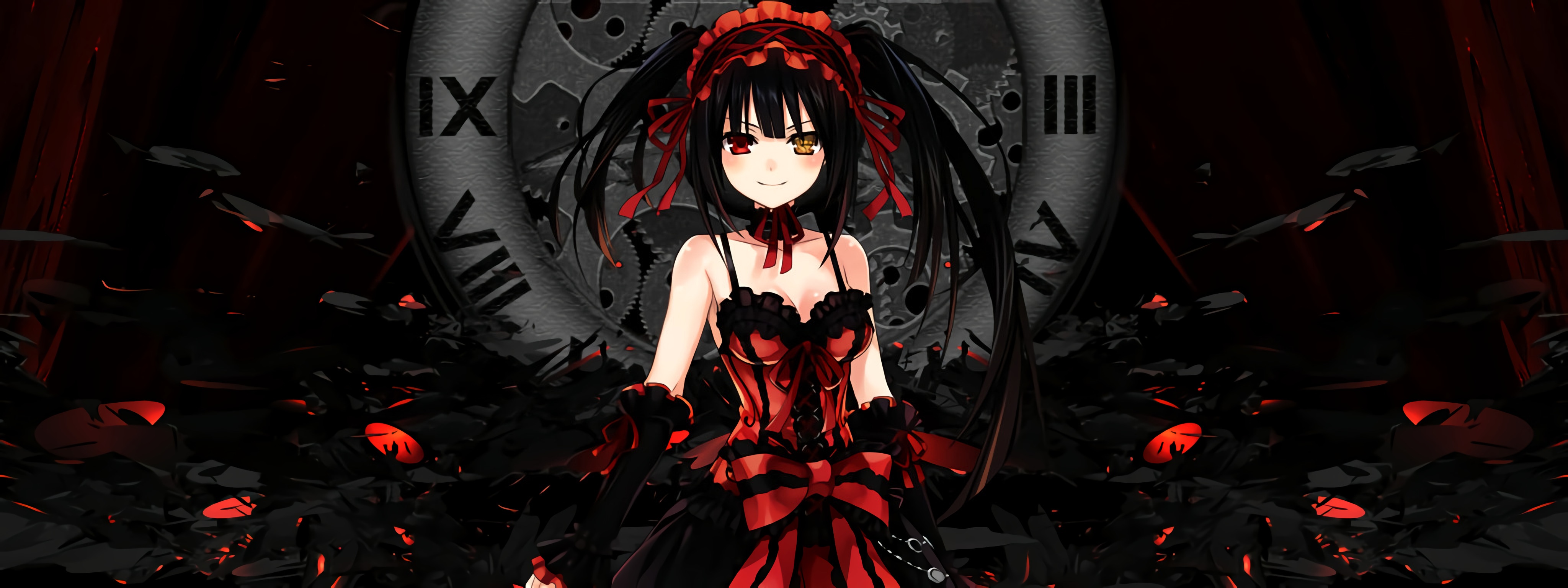 Tokisaki Kurumi in Lolita Fashion with Clock Background HD Wallpaper