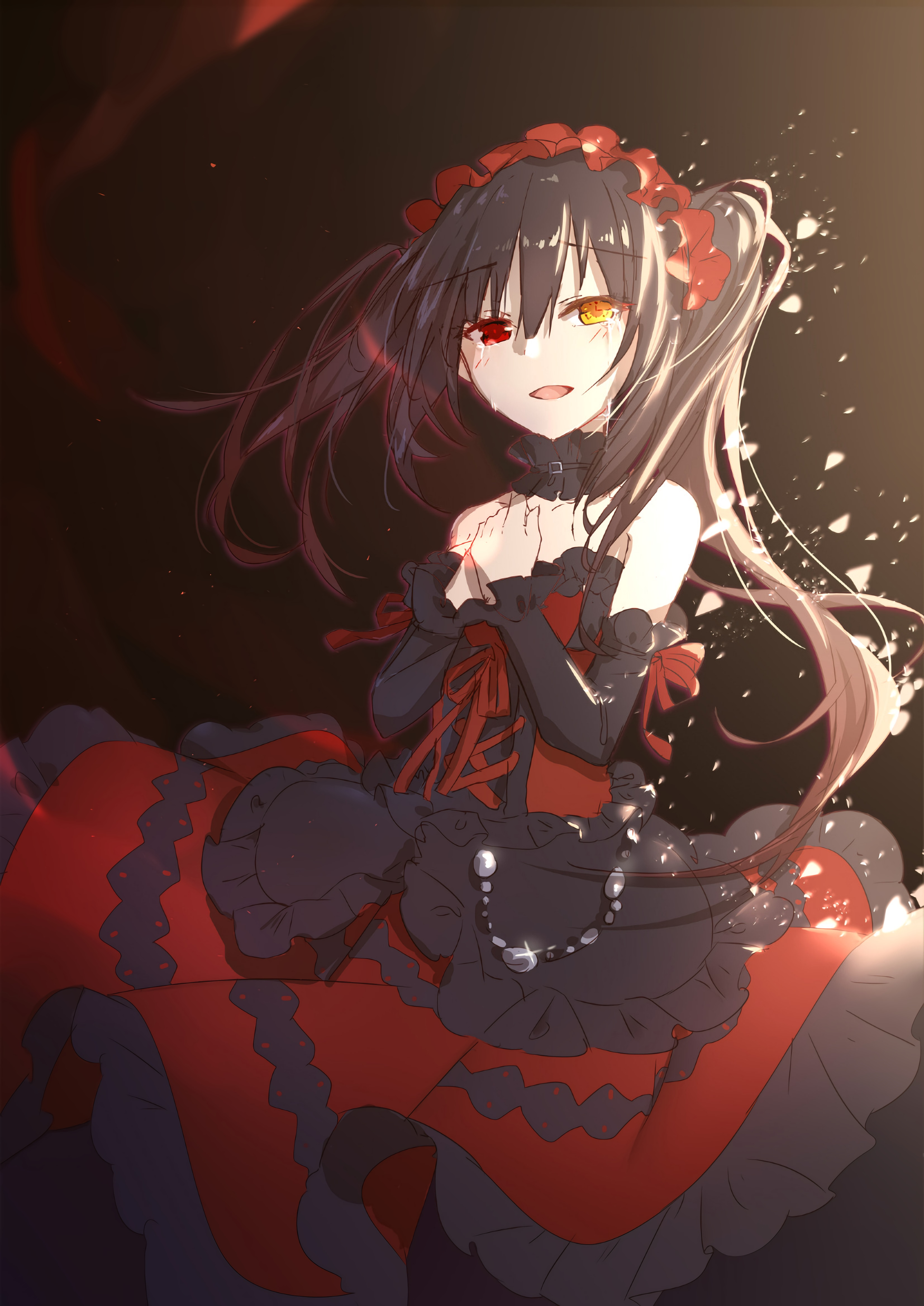 Tokisaki Kurumi in a black and red Lolita dress HD Phone Wallpaper