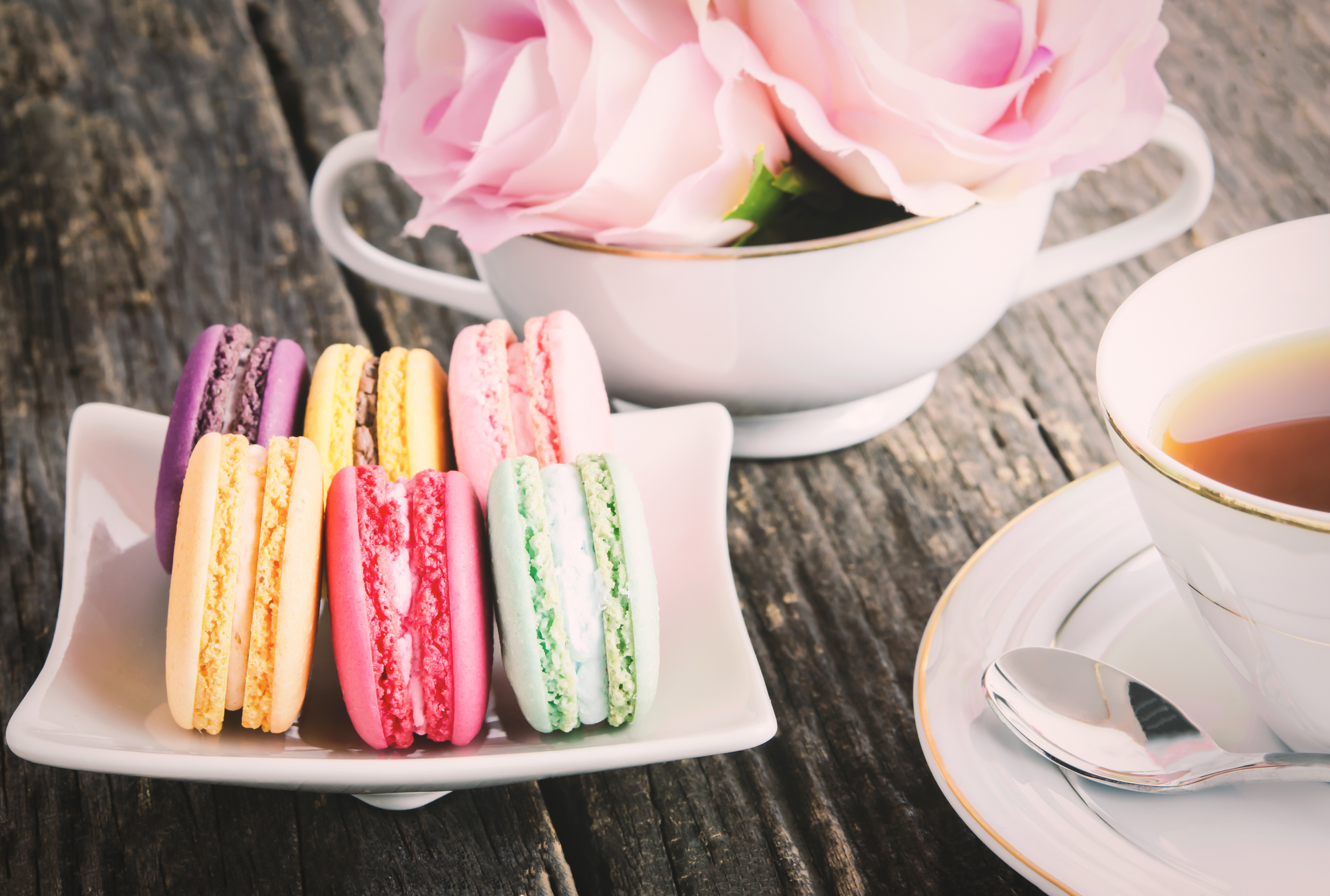 Colorful Macarons and Tea HD Wallpaper