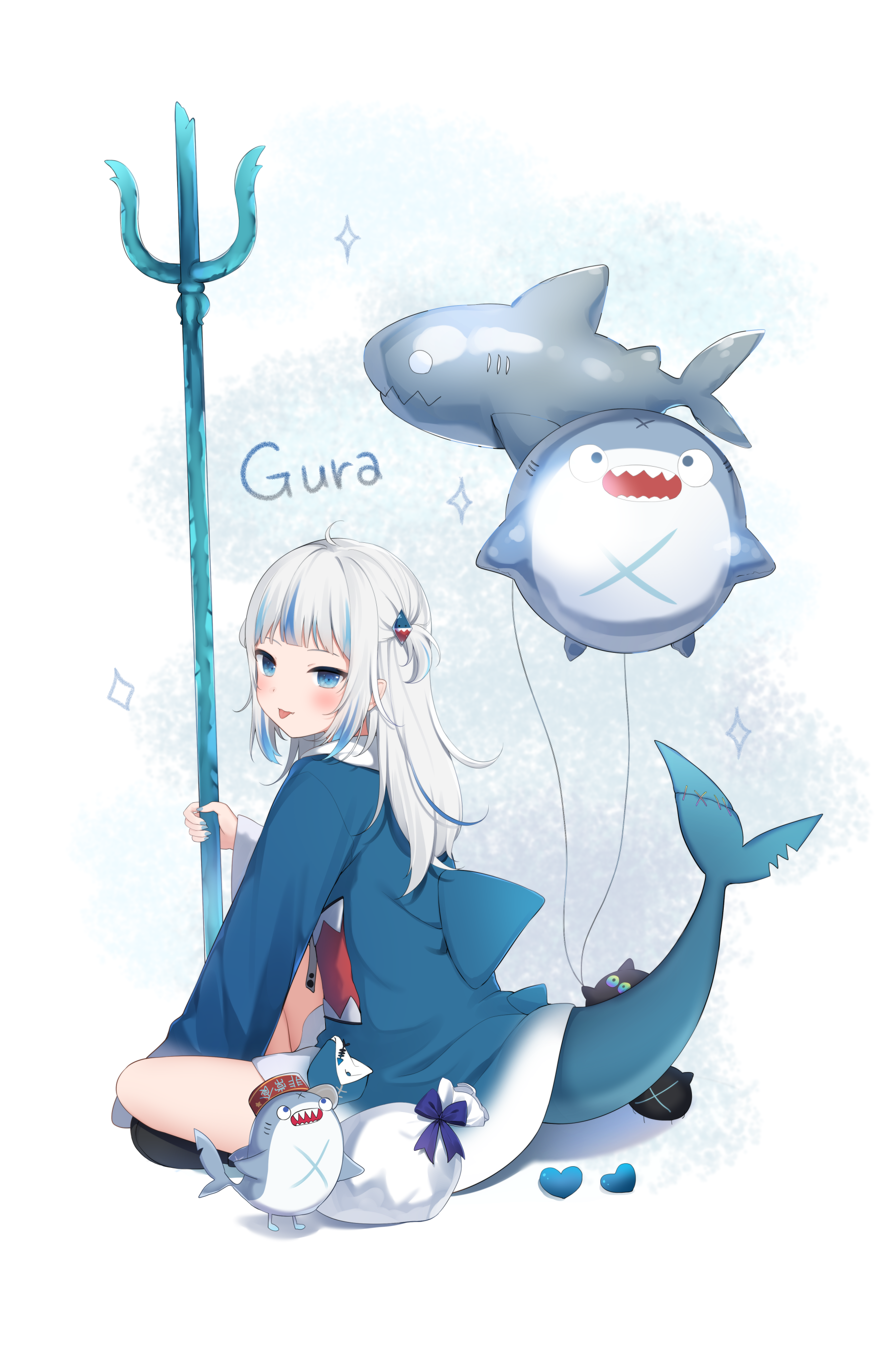 Gawr Gura with Shark Balloons and Trident HD Phone Wallpaper