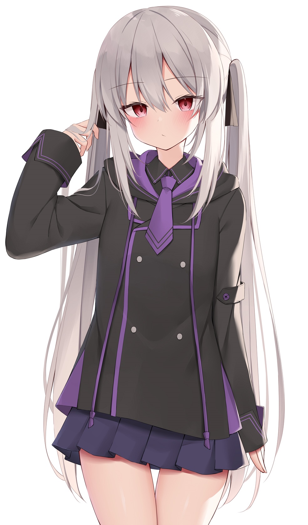 Anime girl with gray twintails and red eyes in uniform HD Phone Wallpaper