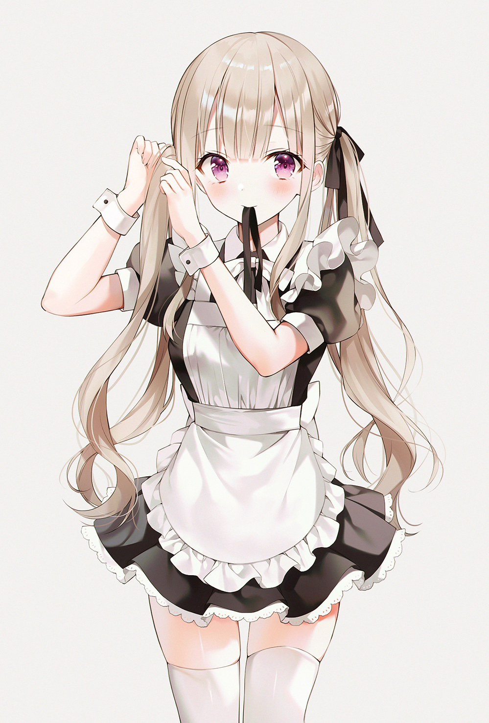 Maid girl with twintails and purple eyes HD Phone Wallpaper
