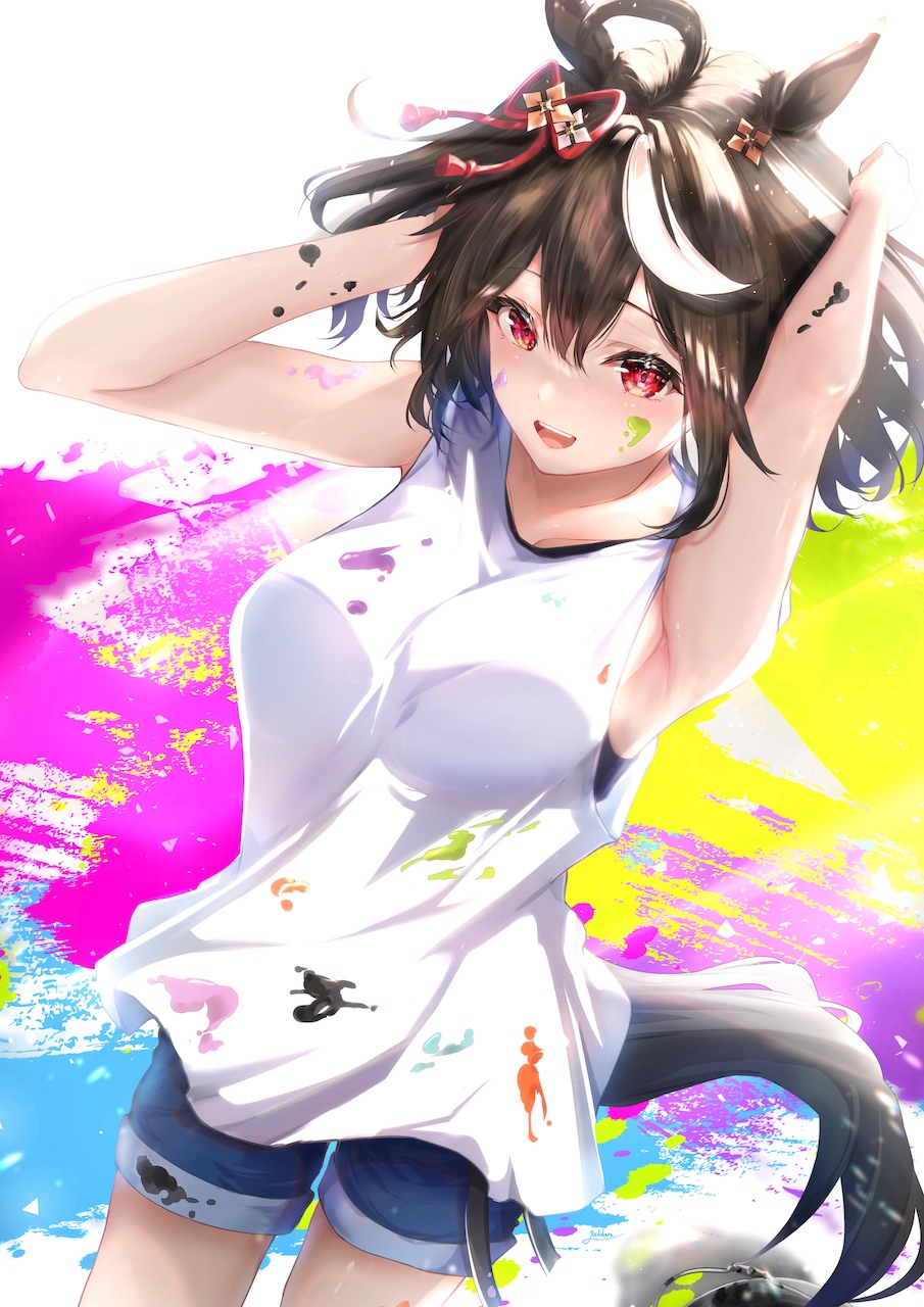 Kitasan Black from Uma Musume Pretty Derby covered in paint HD Phone Wallpaper