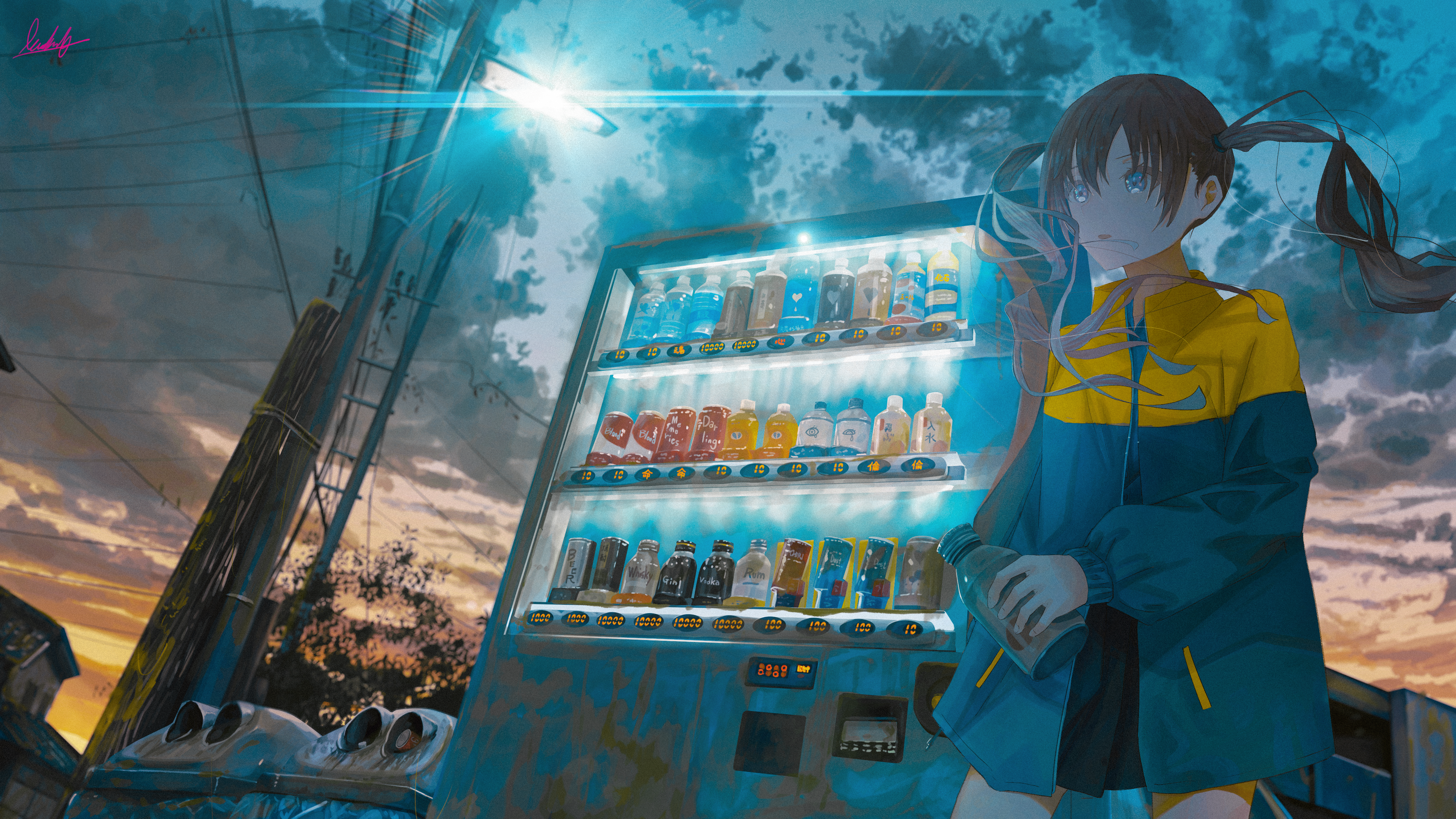 4K anime girl at a vending machine HD Wallpaper