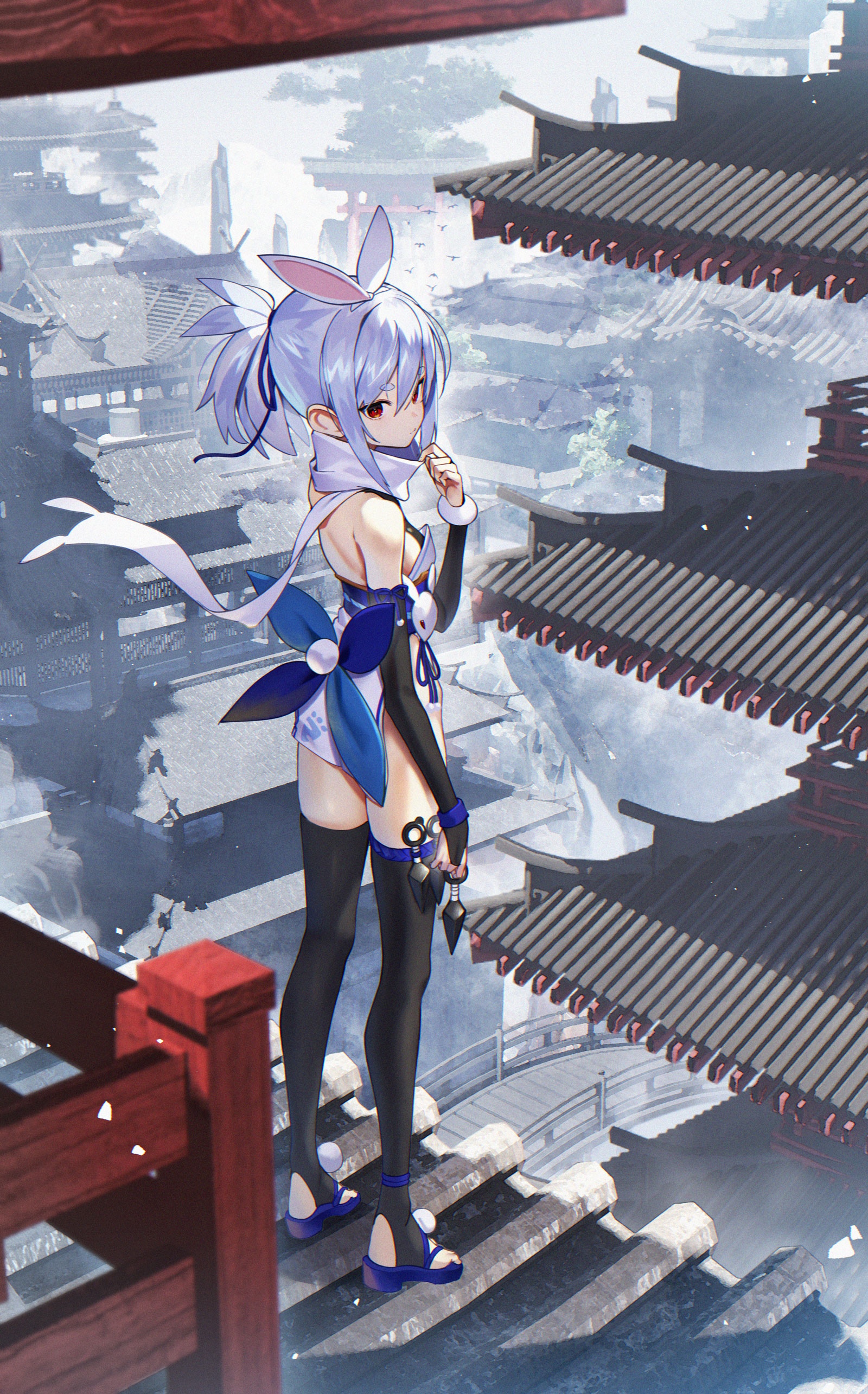 Usada Pekora in Japanese-style attire with bunny ears HD Phone Wallpaper