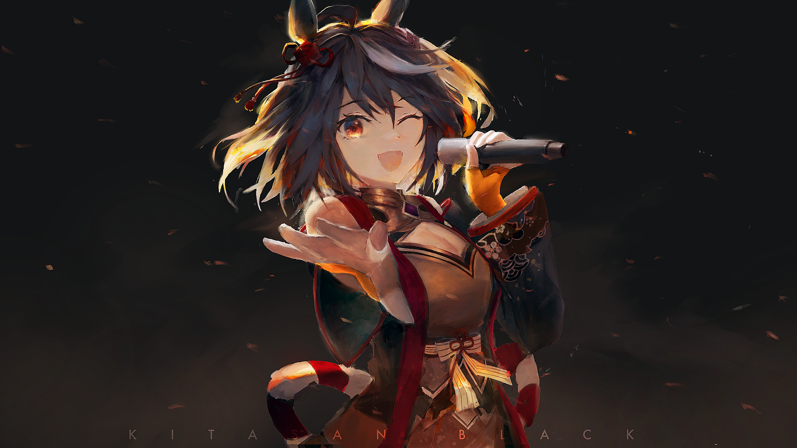 Kitasan Black from Uma Musume Pretty Derby holding a microphone HD Wallpaper