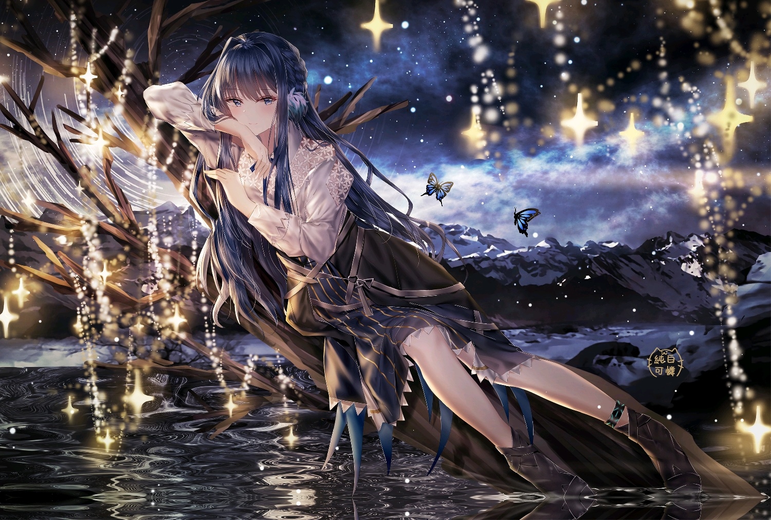 Astesia from Arknights in a starry night landscape HD Wallpaper