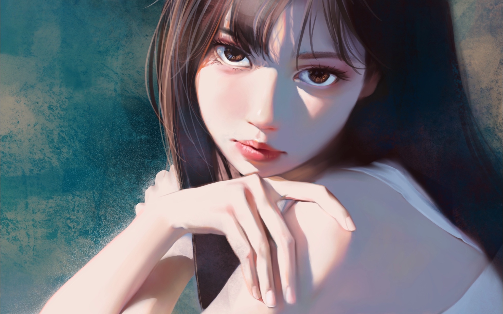 Anime girl with brown eyes and brunette hair HD Wallpaper