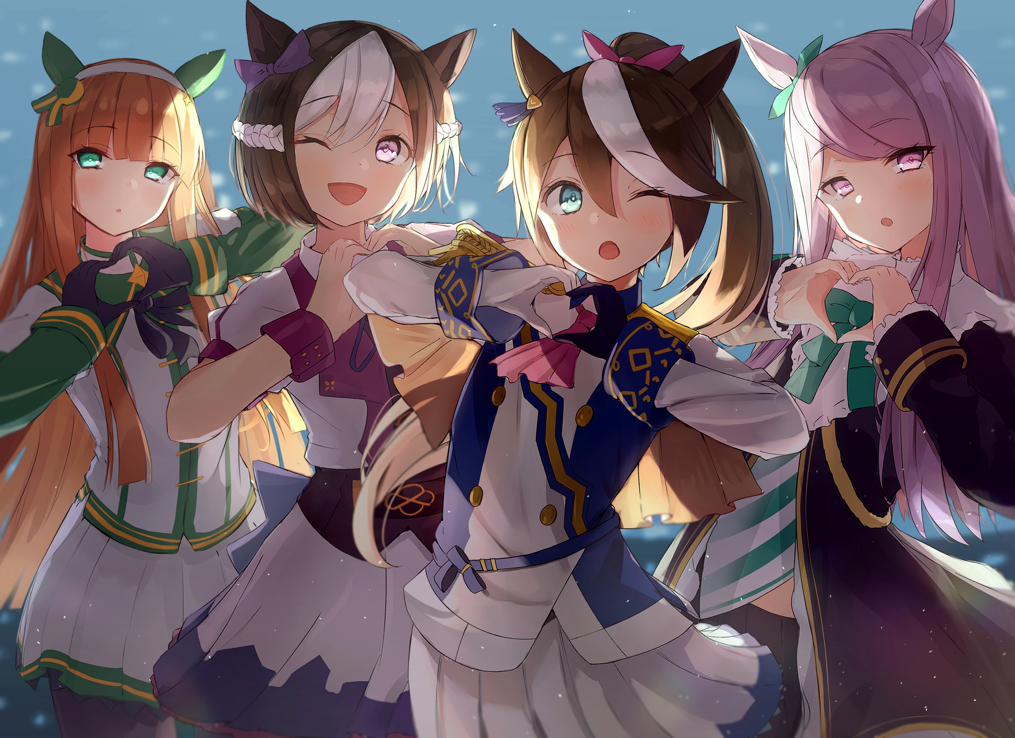 Uma Musume Pretty Derby Horse Girls Making Heart Shapes HD Wallpaper